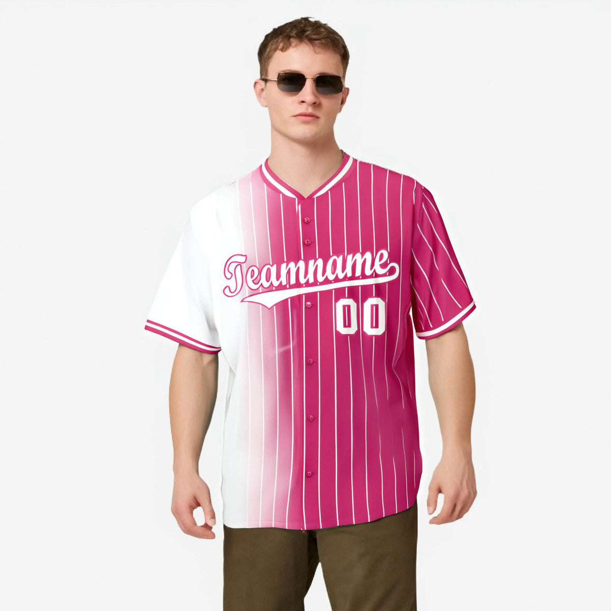 Custom White Pink Pinstripe White Authentic Baseball Jersey