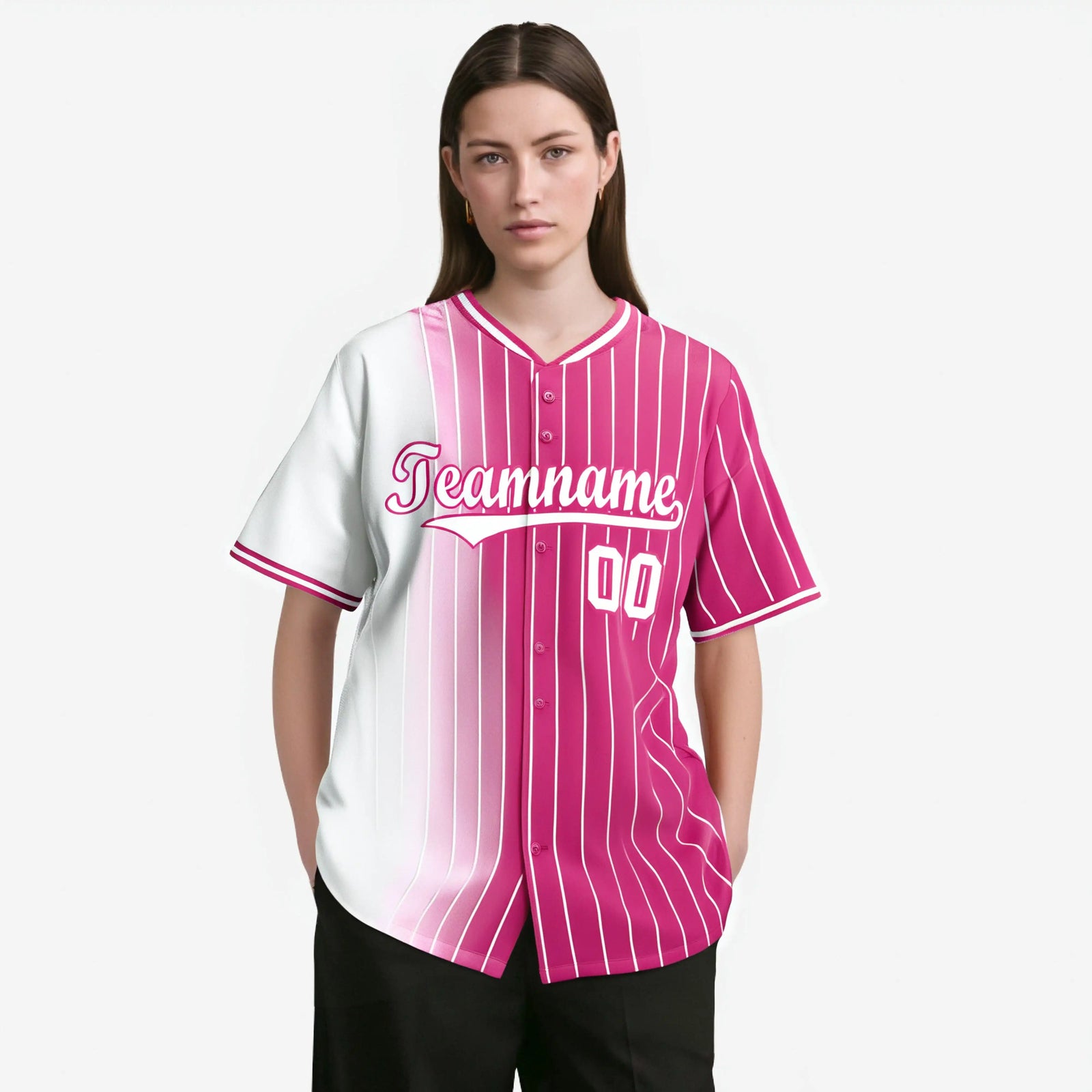 Custom White Pink Pinstripe White Authentic Baseball Jersey