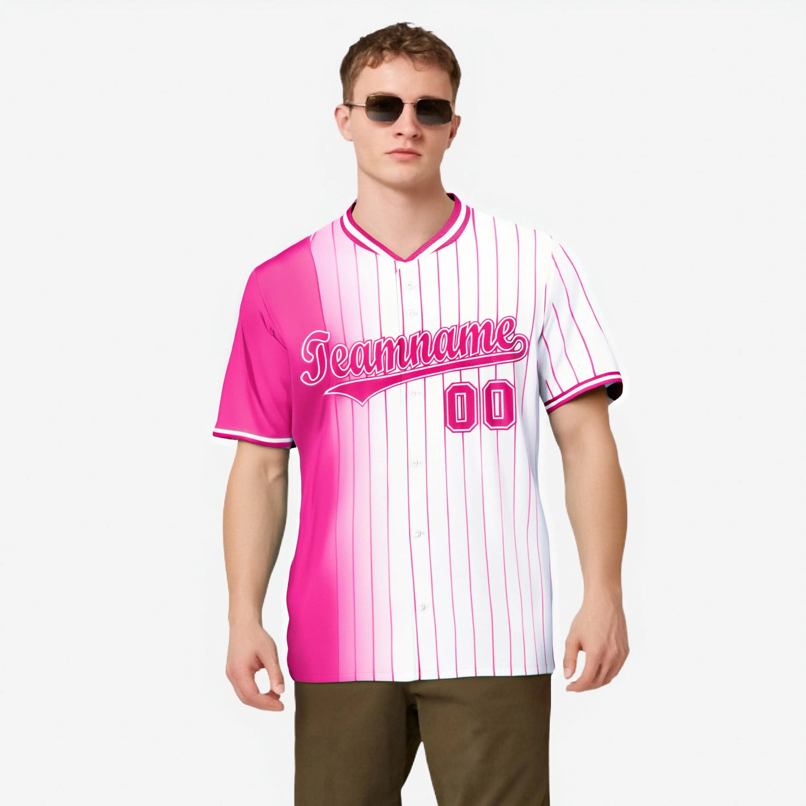 Custom Pink White Pinstripe Pink Authentic Baseball Jersey