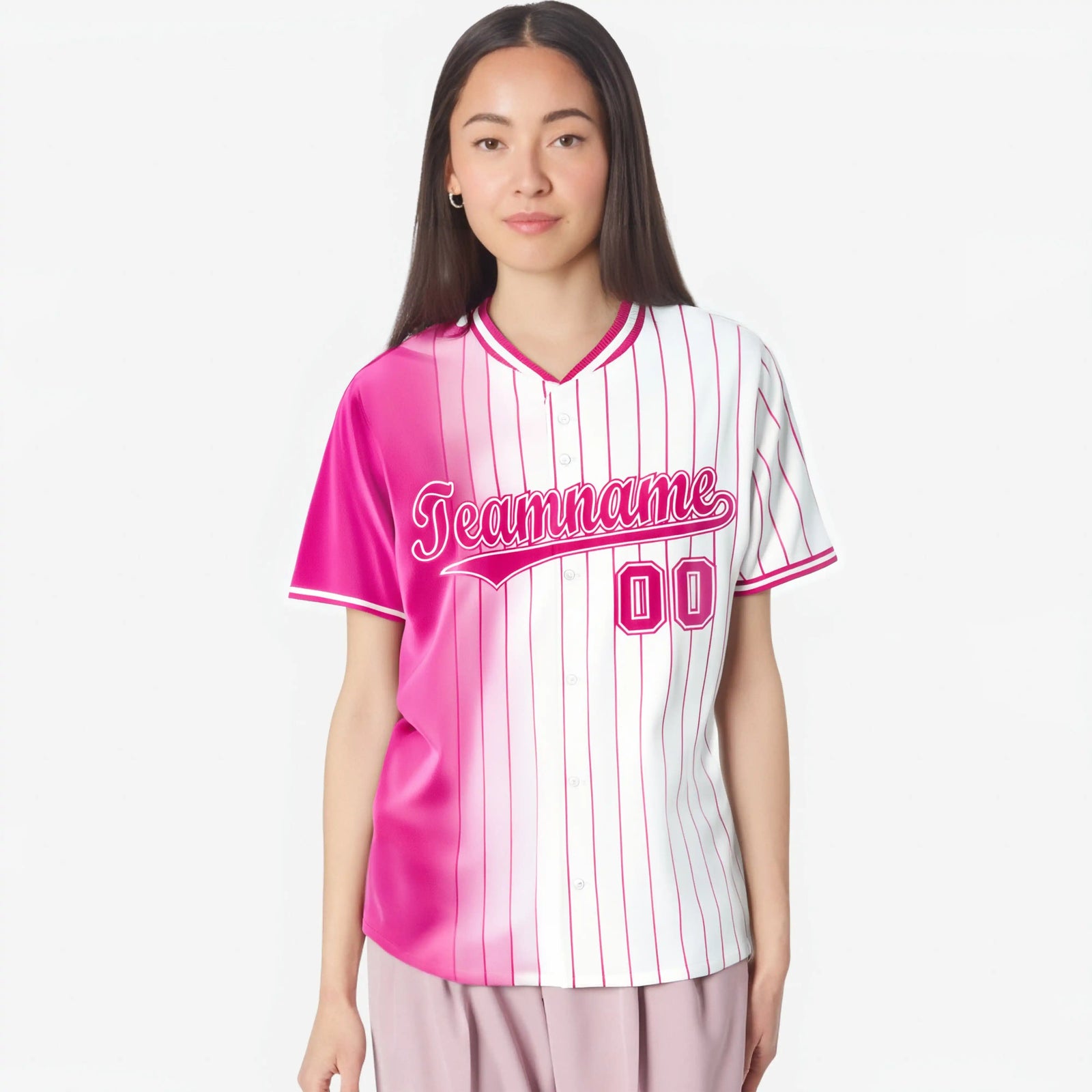 Custom Pink White Pinstripe Pink Authentic Baseball Jersey