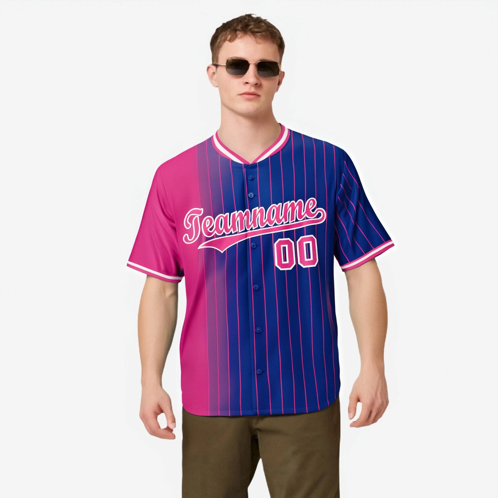 Custom Pink Blue Pinstripe Pink Authentic Baseball Jersey