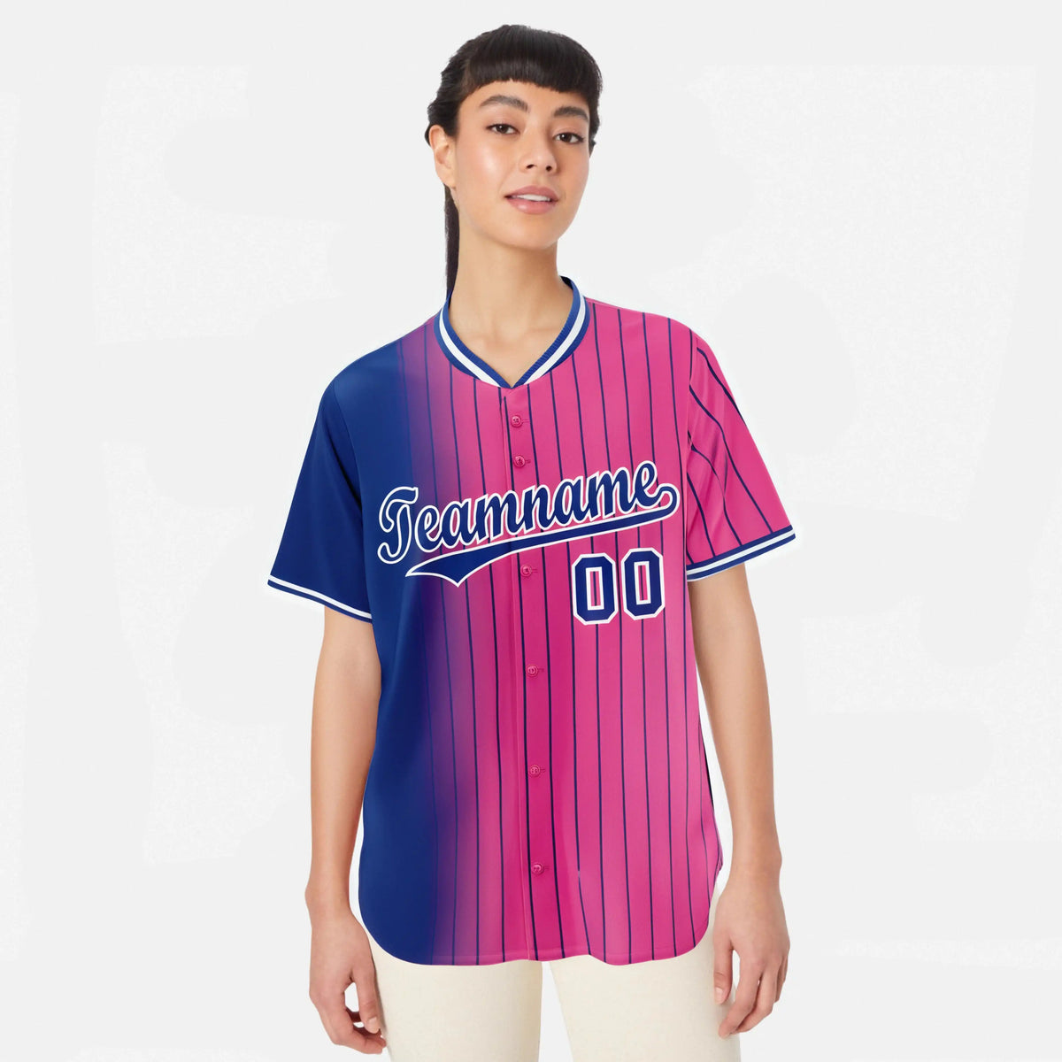 Custom Blue Pink Pinstripe Blue Authentic Baseball Jersey