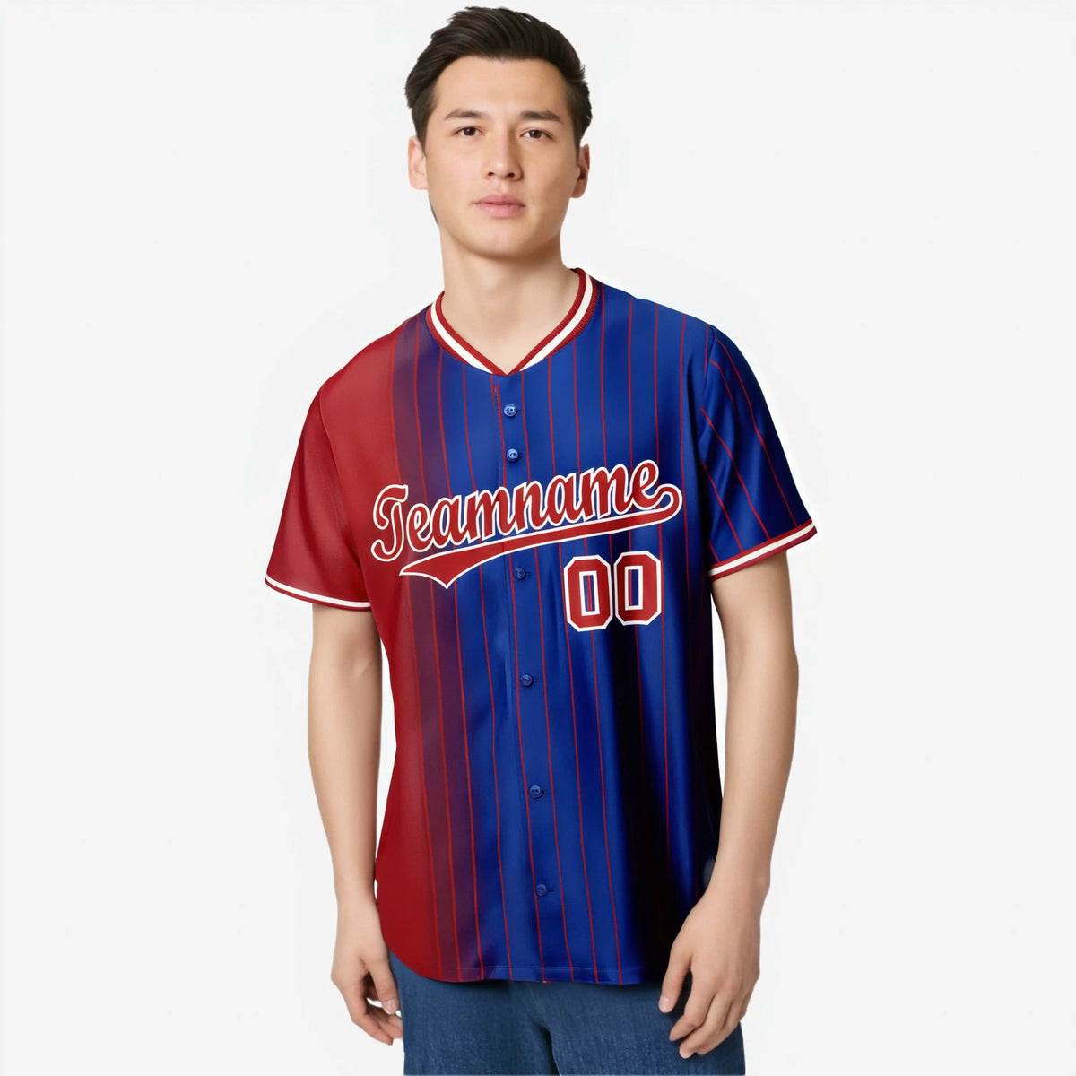 Custom Crimson Blue Pinstripe Crimson Authentic Baseball Jersey