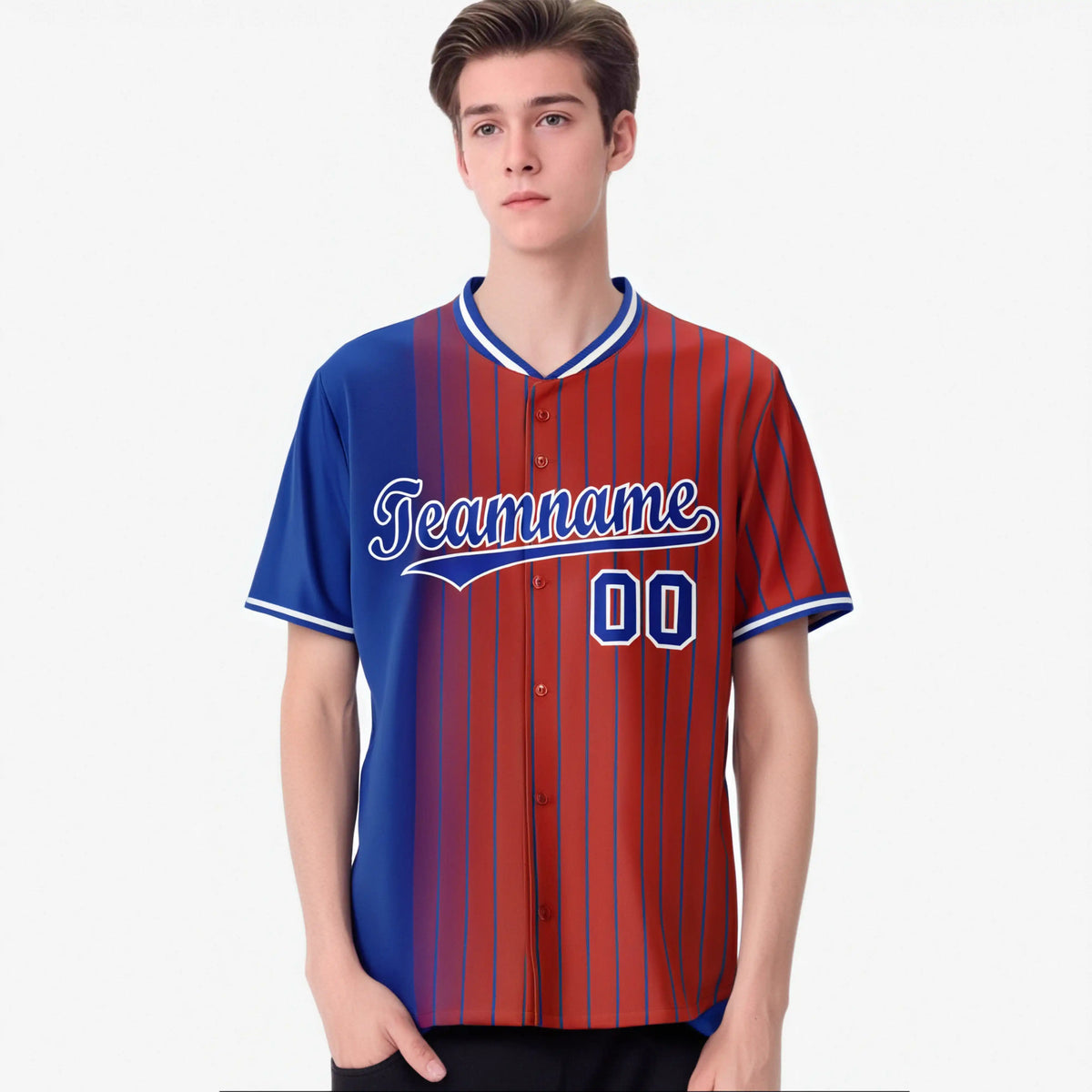 Custom Blue Crimson Pinstripe Blue Authentic Baseball Jersey