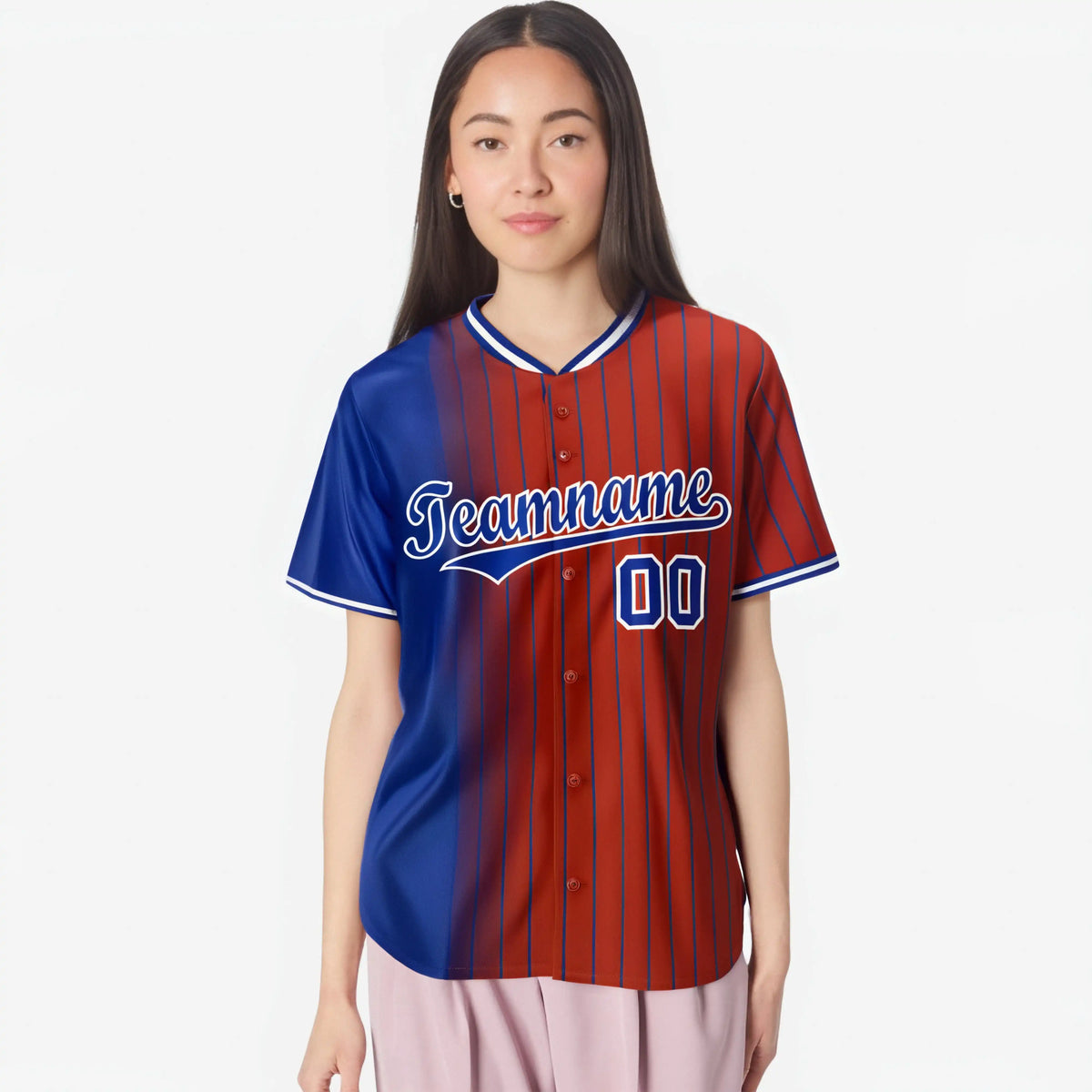 Custom Blue Crimson Pinstripe Blue Authentic Baseball Jersey