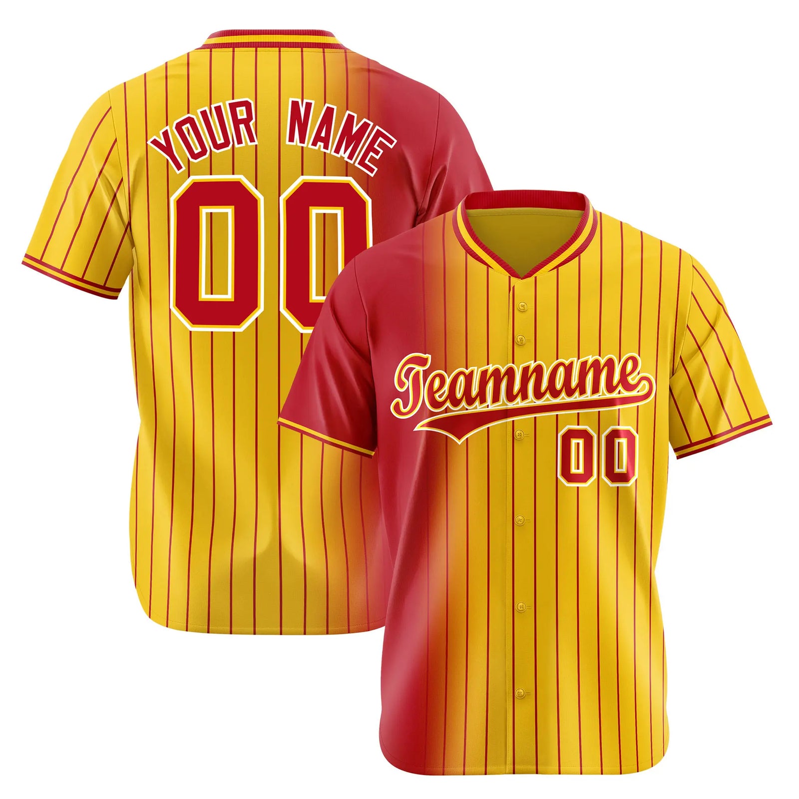 Custom Red Yellow Pinstripe Red Authentic Baseball Jersey