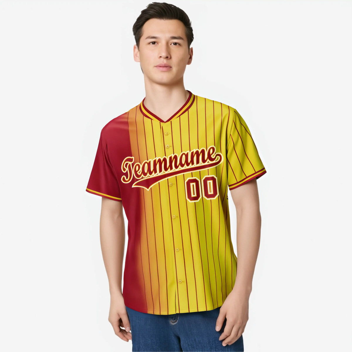 Custom Red Yellow Pinstripe Red Authentic Baseball Jersey