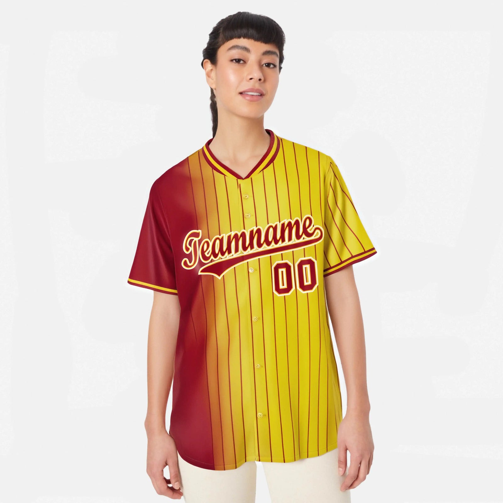 Custom Red Yellow Pinstripe Red Authentic Baseball Jersey