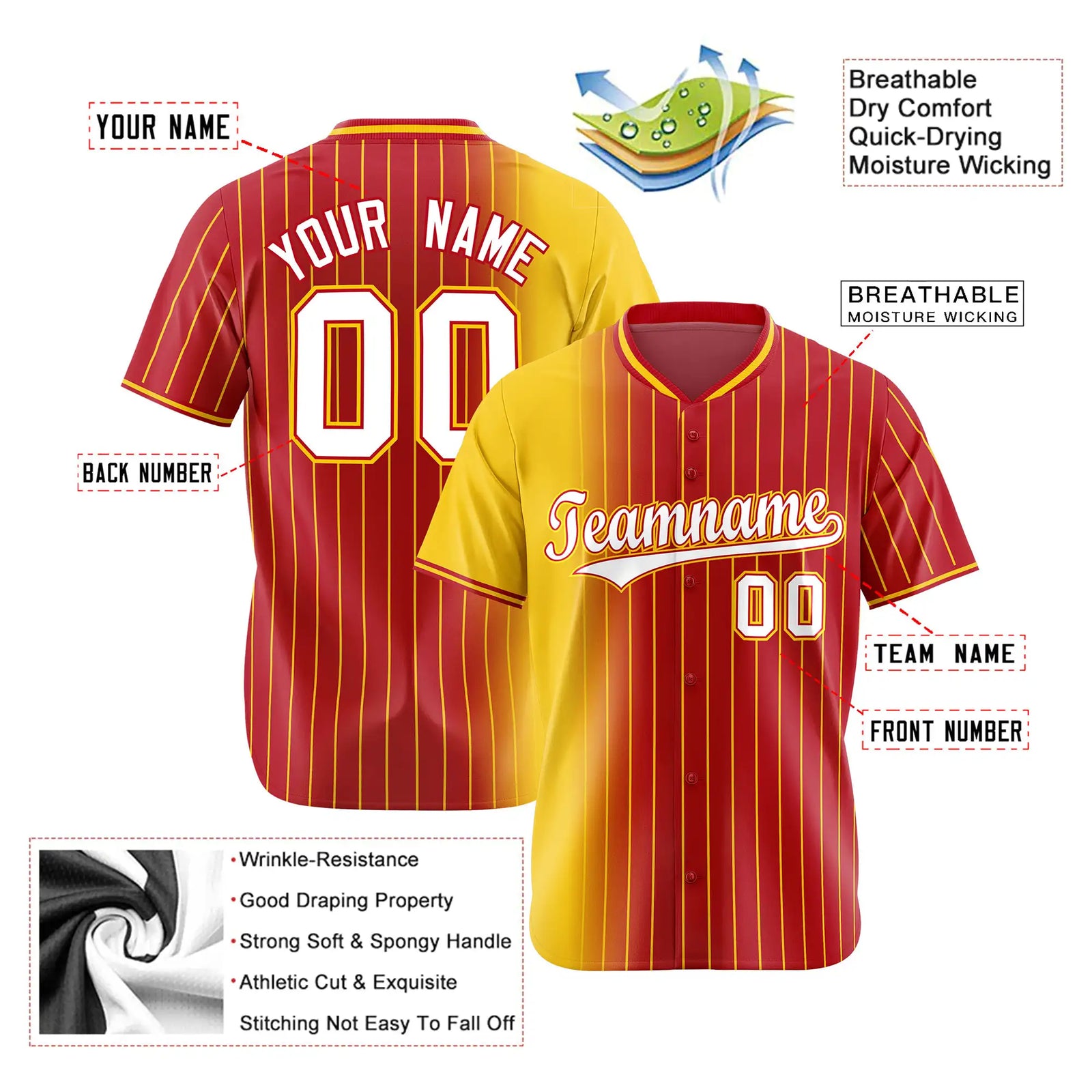 Custom Yellow Red Pinstripe White Authentic Baseball Jersey