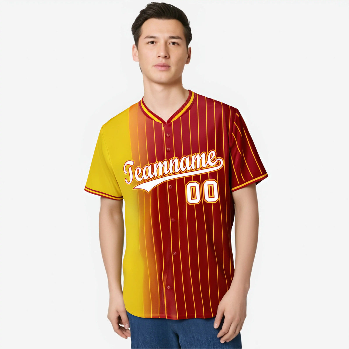 Custom Yellow Red Pinstripe White Authentic Baseball Jersey
