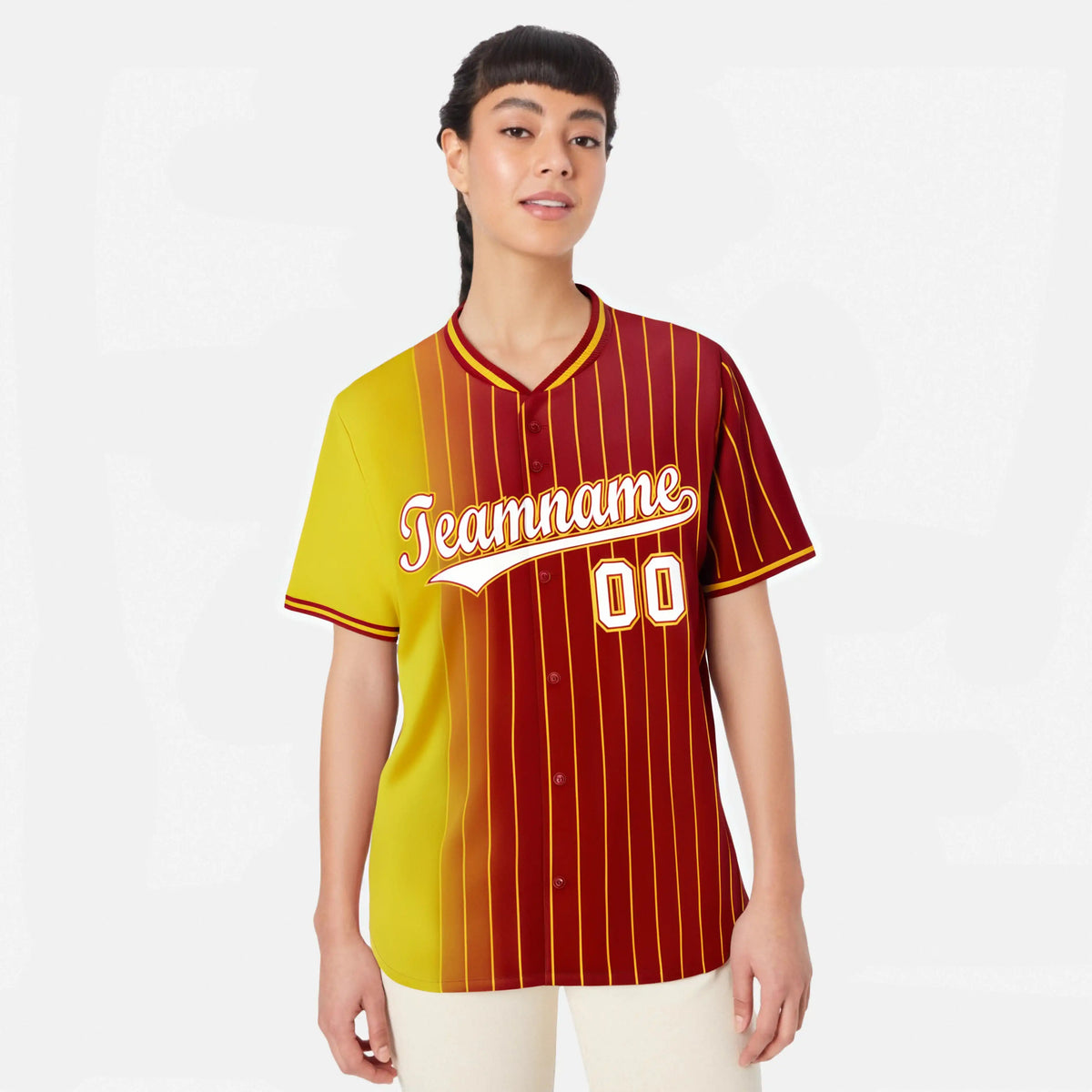 Custom Yellow Red Pinstripe White Authentic Baseball Jersey