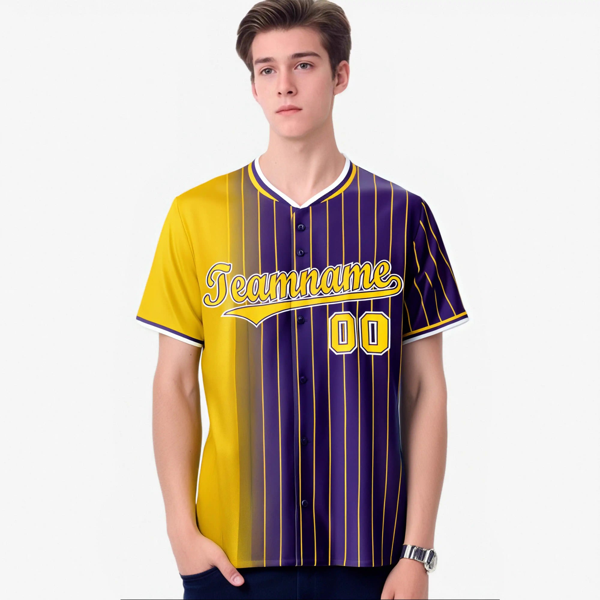 Custom Yellow Purple Pinstripe Yellow Authentic Baseball Jersey