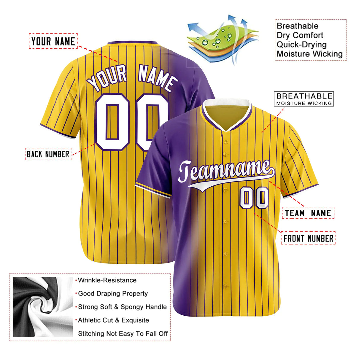 Custom Purple Yellow Pinstripe White Authentic Baseball Jersey