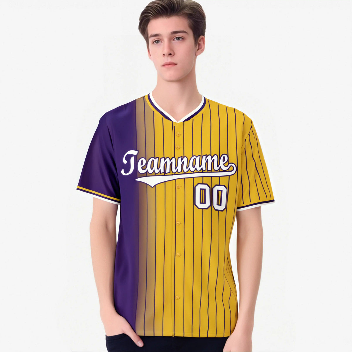 Custom Purple Yellow Pinstripe White Authentic Baseball Jersey