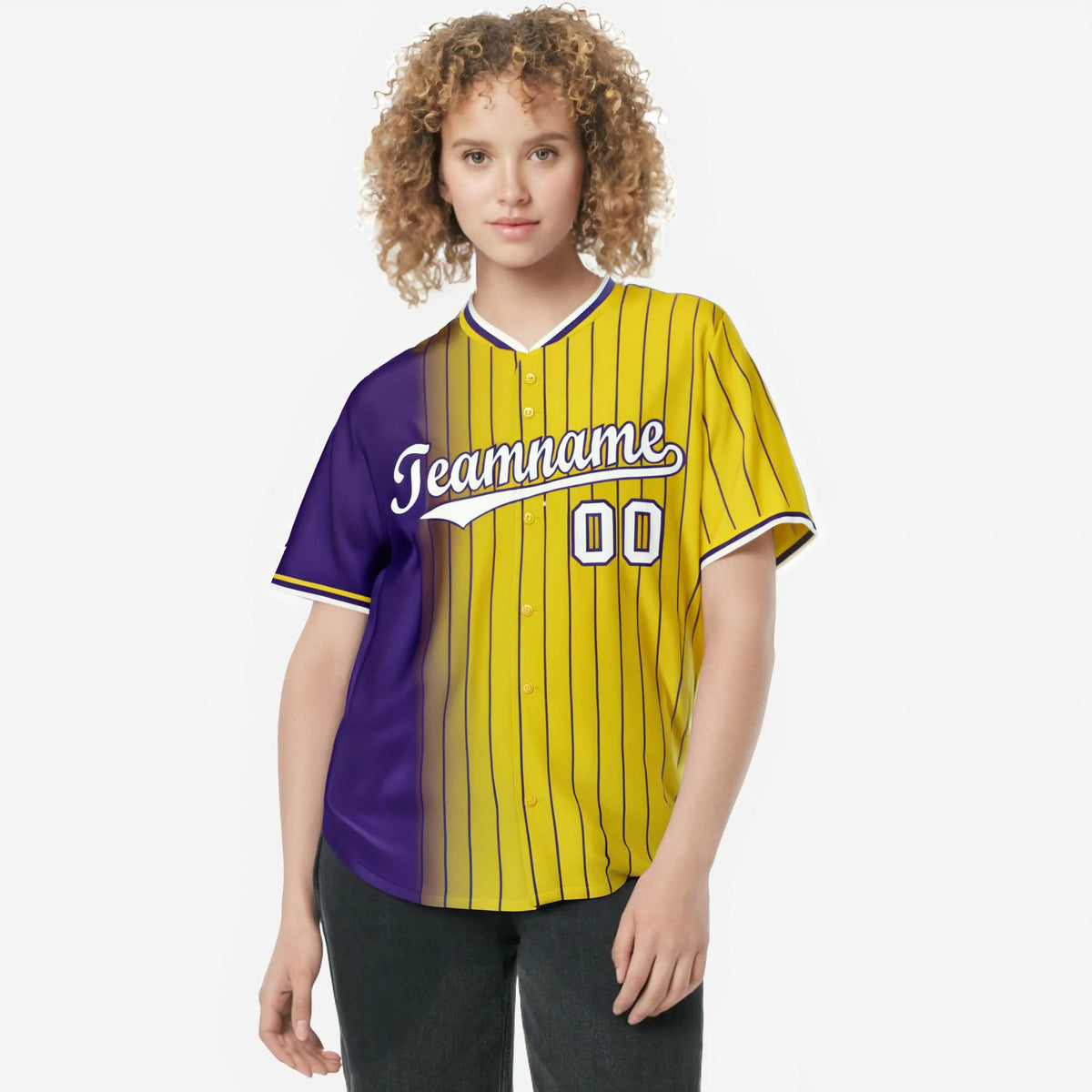 Custom Purple Yellow Pinstripe White Authentic Baseball Jersey