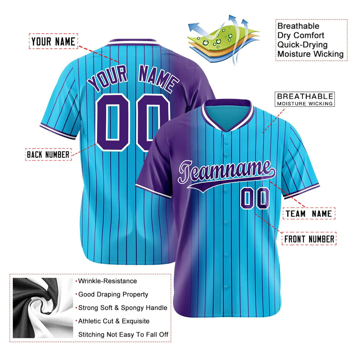Custom Purple Blue Pinstripe Purple Authentic Baseball Jersey