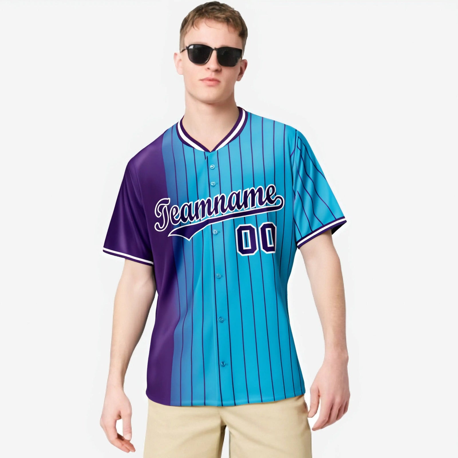 Custom Purple Blue Pinstripe Purple Authentic Baseball Jersey