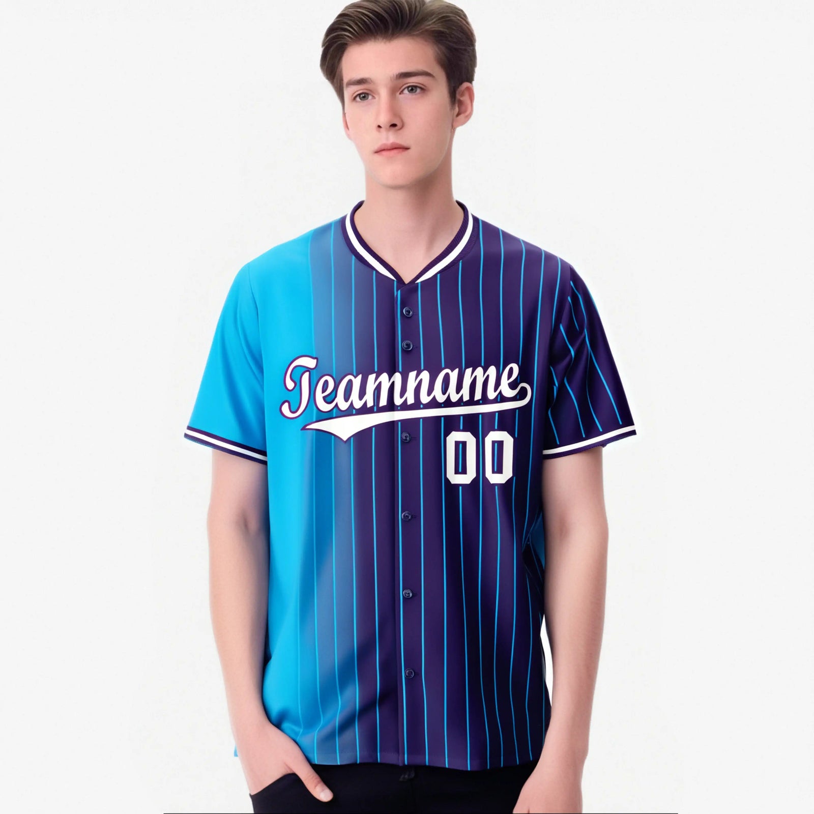 Custom Blue Purple Pinstripe White Authentic Baseball Jersey