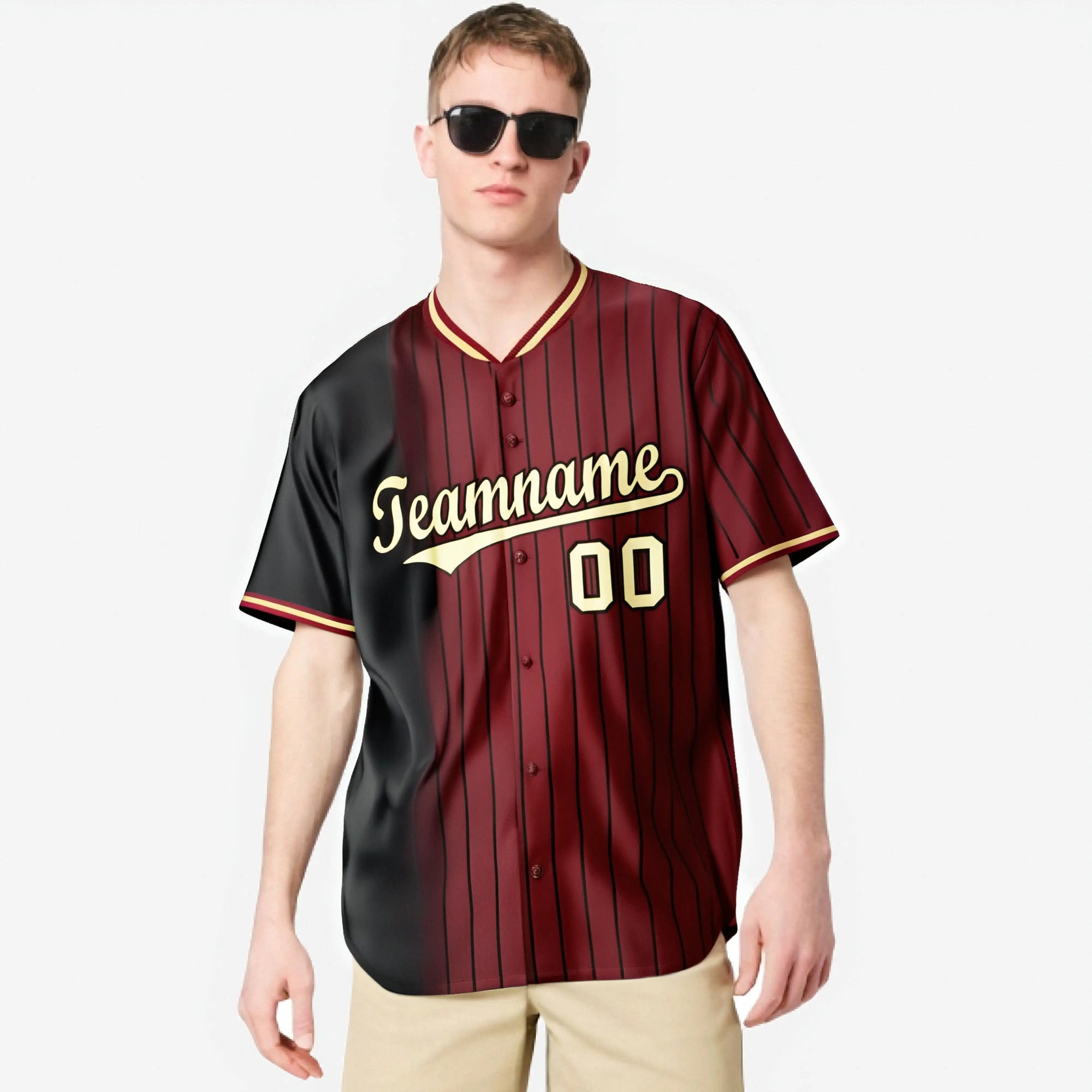 Custom Black Crimson Pinstripe Old-Gold Authentic Baseball Jersey