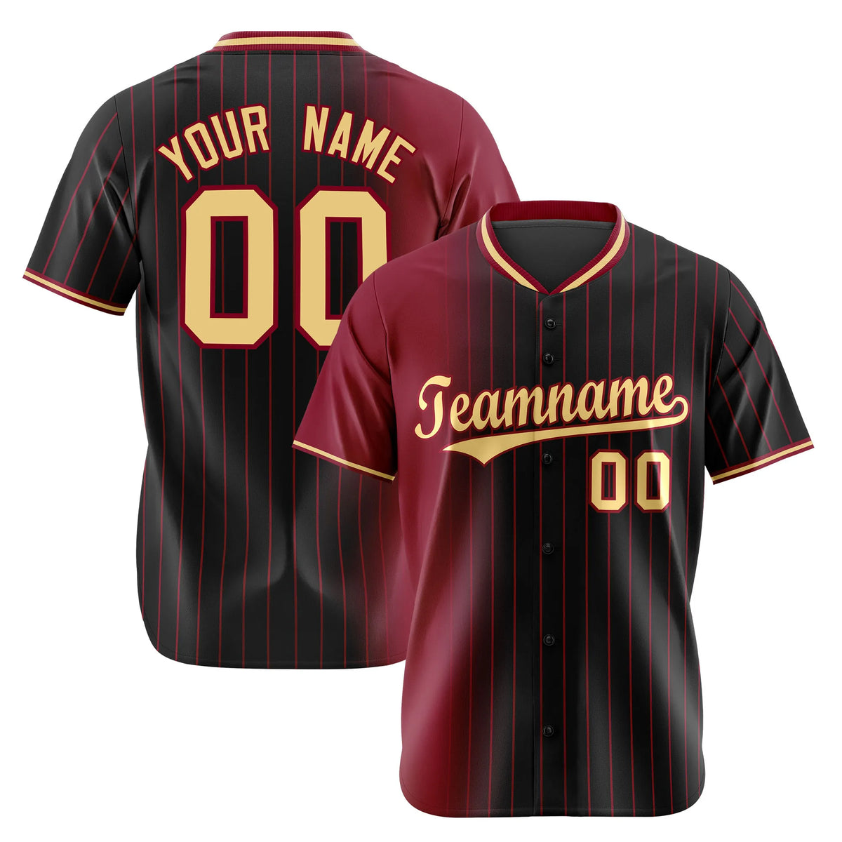 Custom Crimson Black Pinstripe Old-Gold Authentic Baseball Jersey