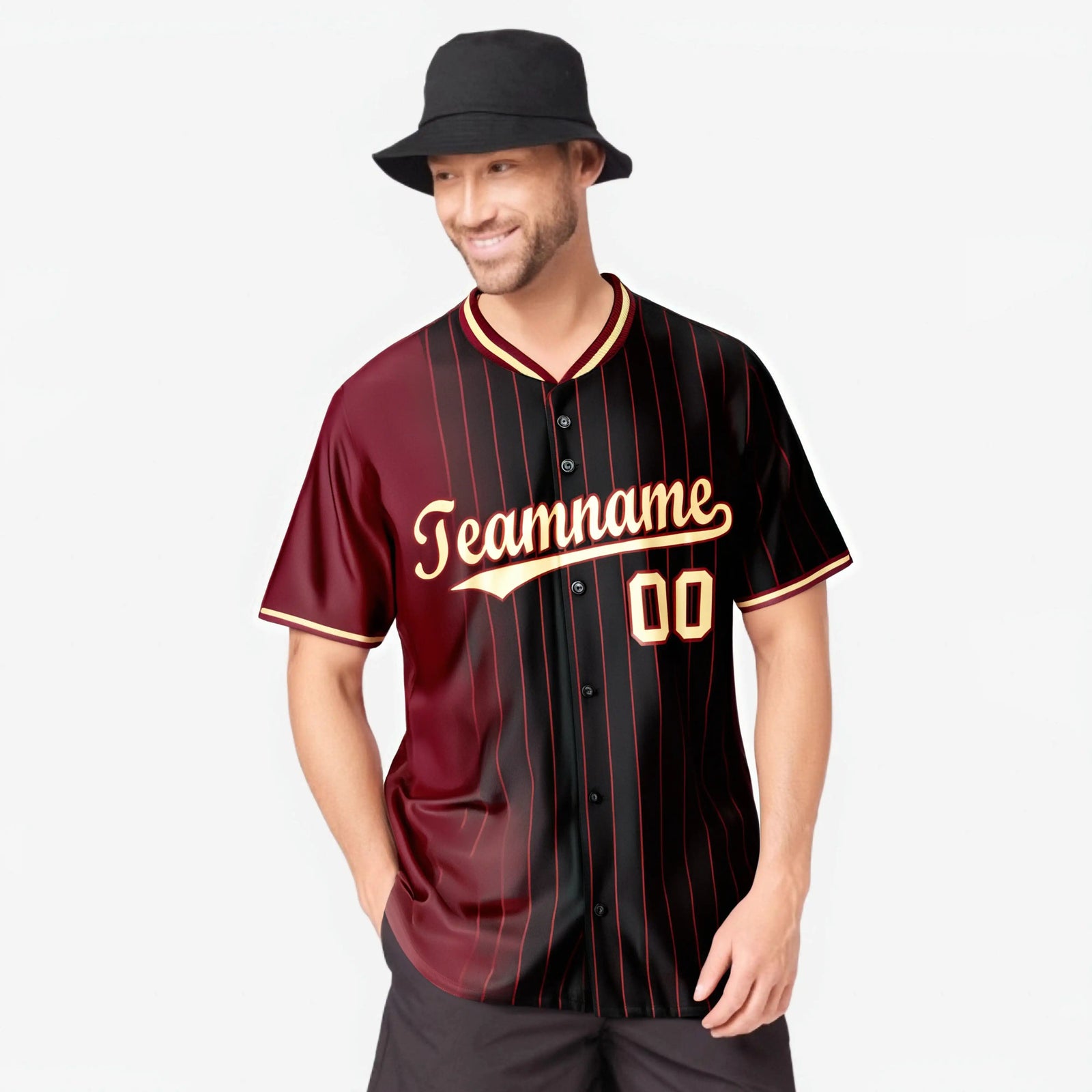 Custom Crimson Black Pinstripe Old-Gold Authentic Baseball Jersey