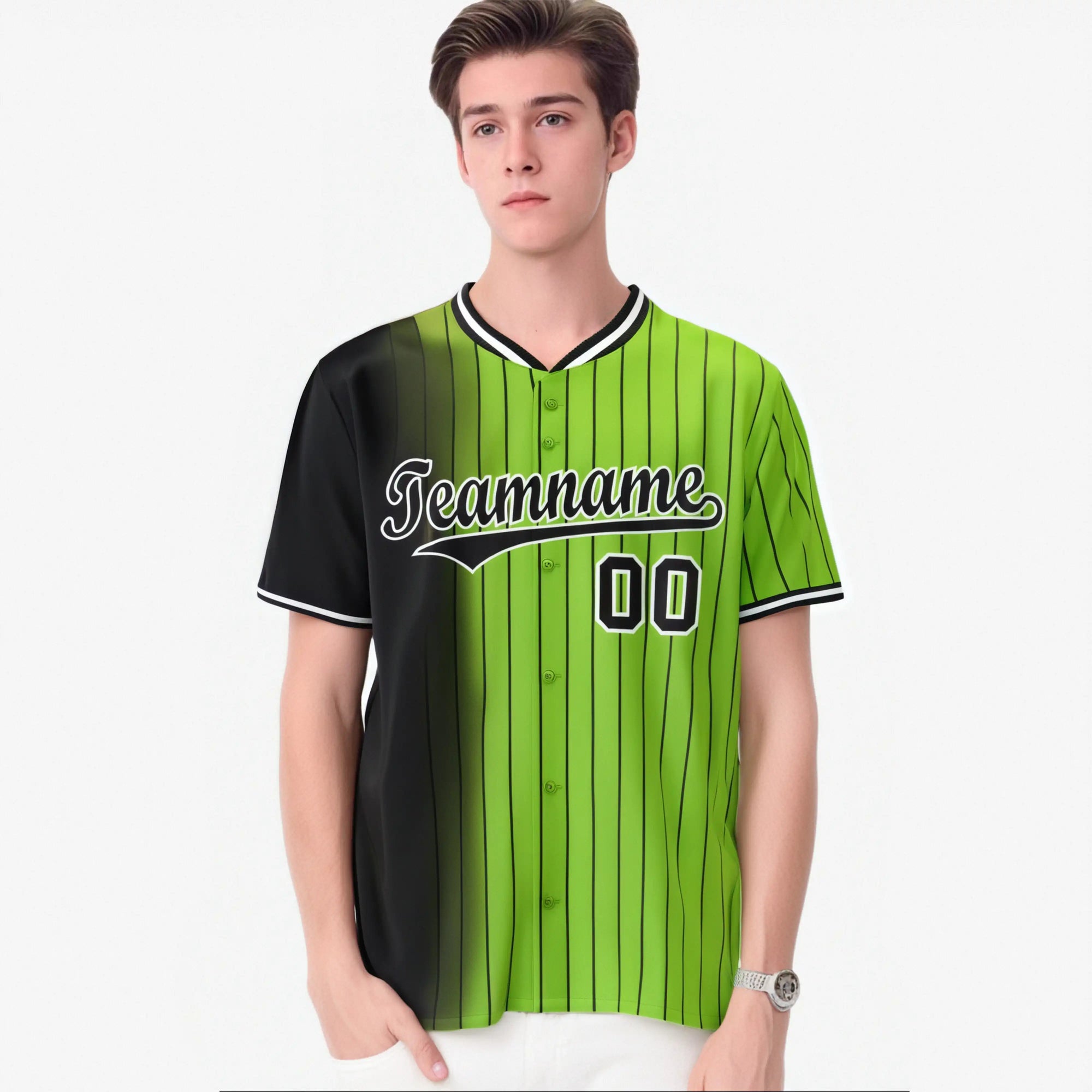 Custom Black Neon-Green Pinstripe Black Authentic Baseball Jersey