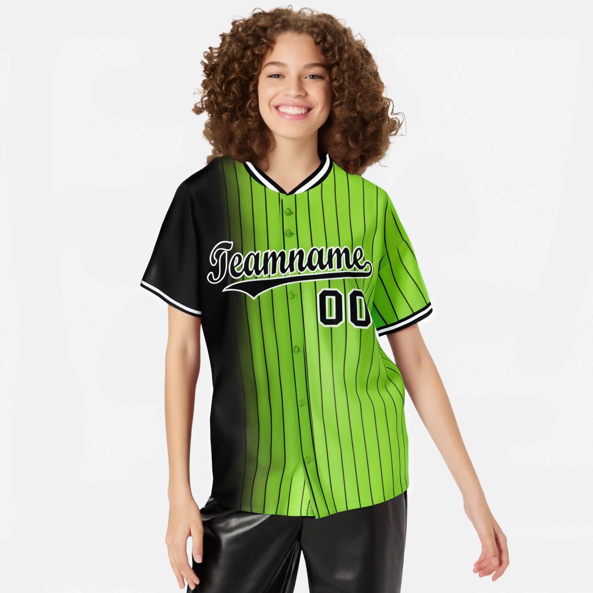 Custom Black Neon-Green Pinstripe Black Authentic Baseball Jersey