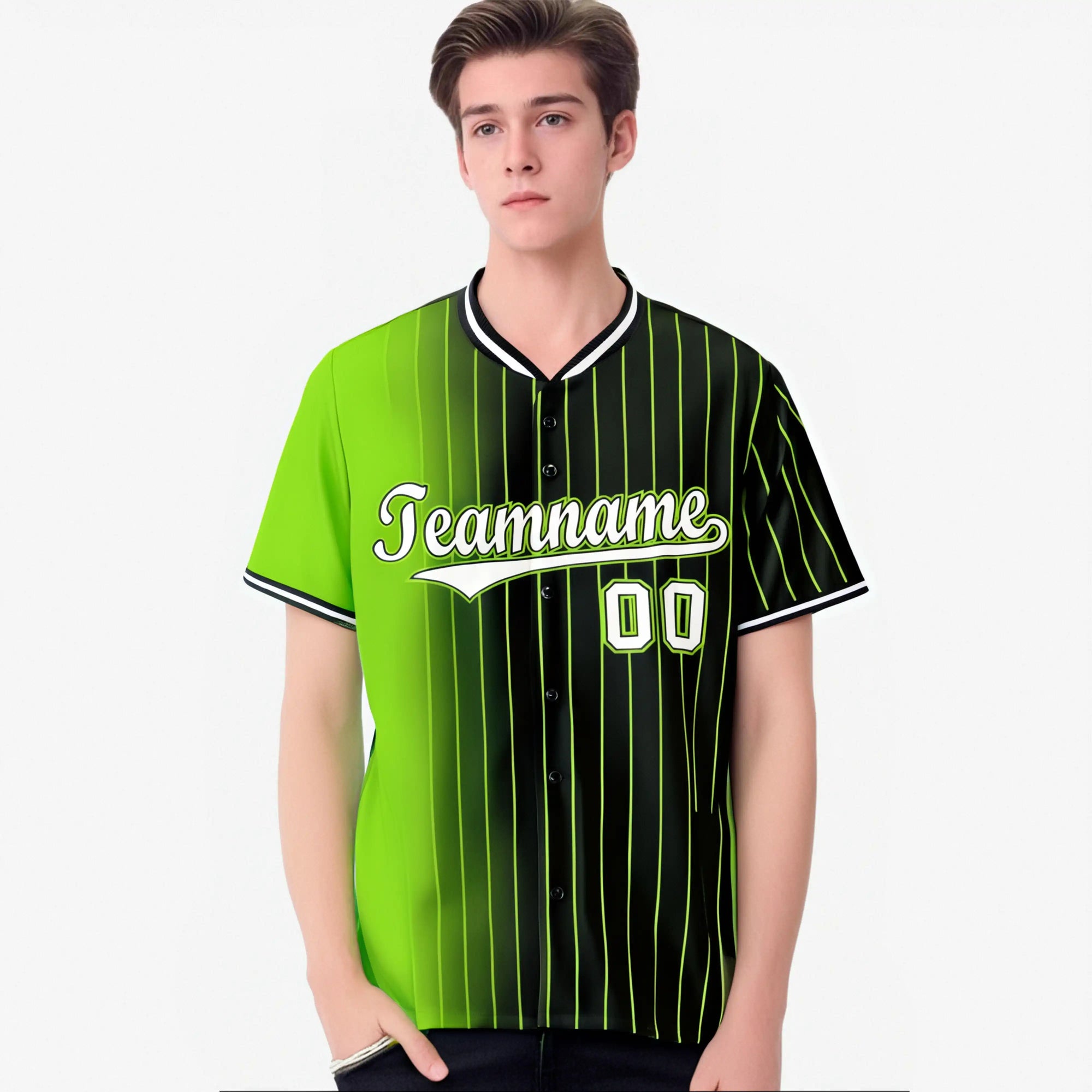 Custom Neon-Green Black Pinstripe White Authentic Baseball Jersey