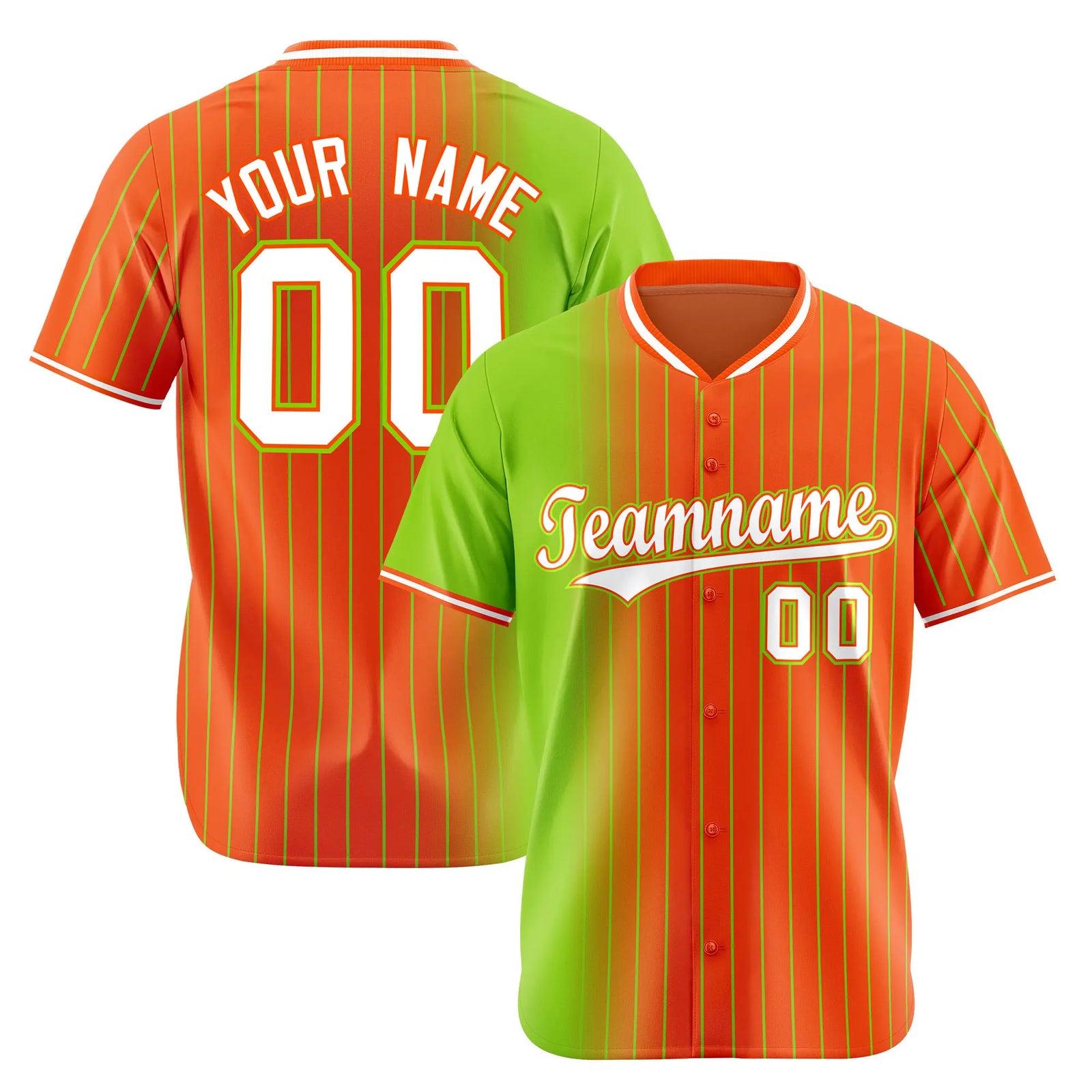 Custom Neon-Green Orange Pinstripe White Authentic Baseball Jersey