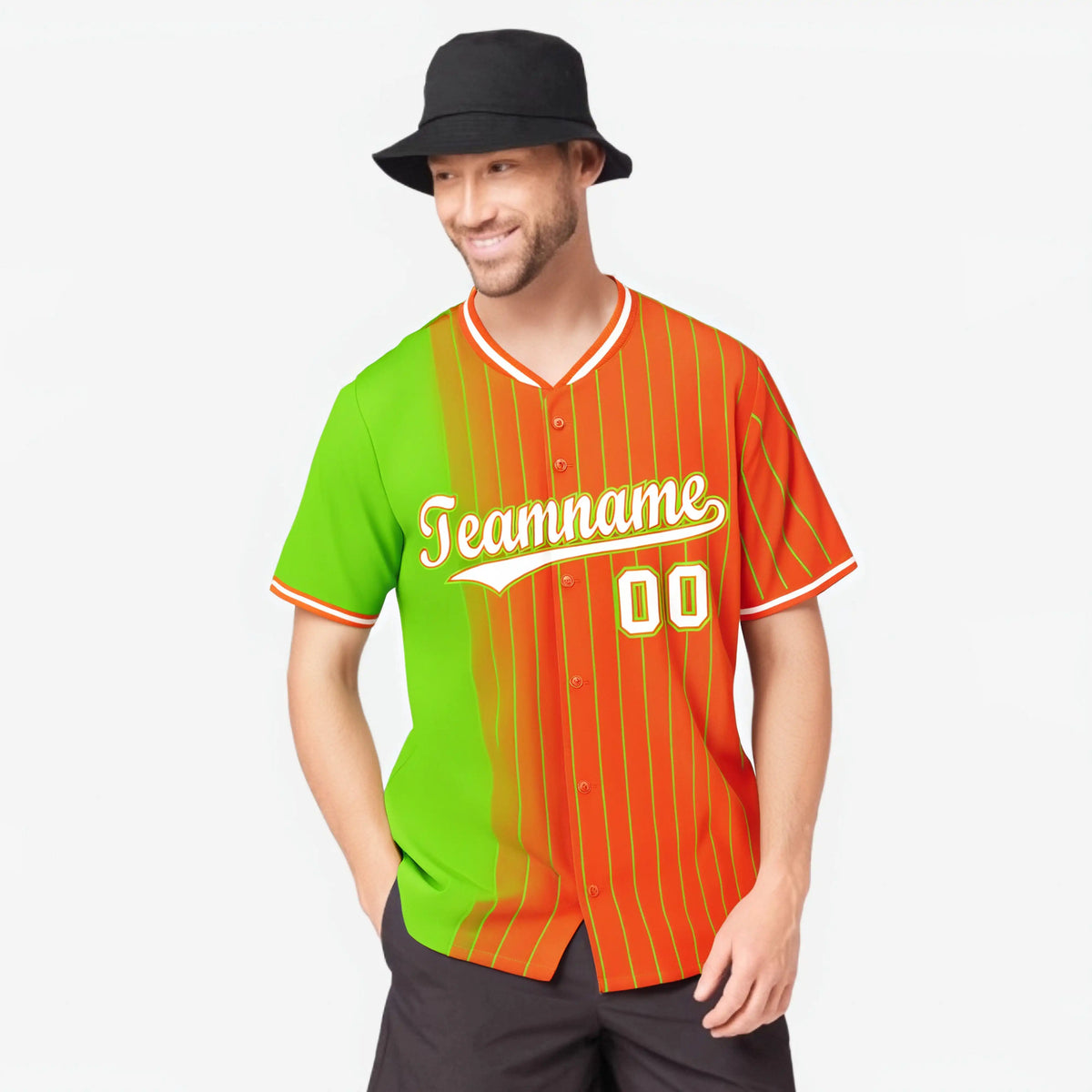 Custom Neon-Green Orange Pinstripe White Authentic Baseball Jersey