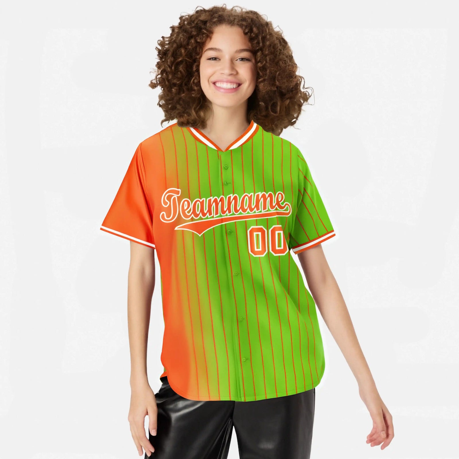 Custom Orange Neon-Green Pinstripe Orange Authentic Baseball Jersey