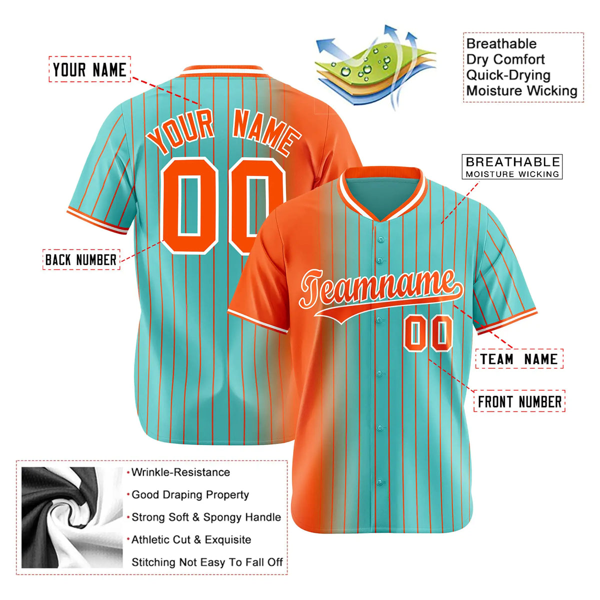 Custom Orange Light-Blue Pinstripe Orange Authentic Baseball Jersey