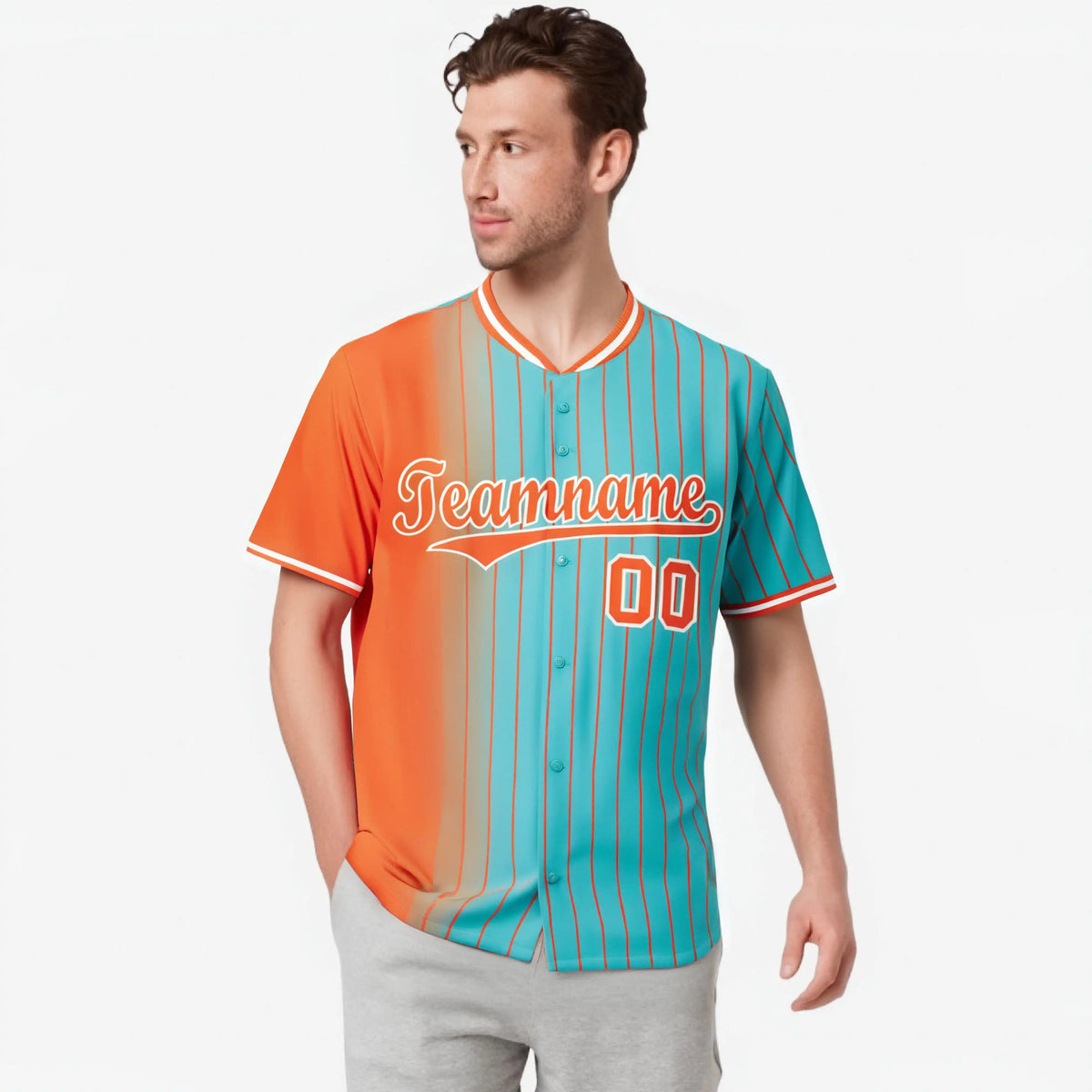 Custom Orange Light-Blue Pinstripe Orange Authentic Baseball Jersey