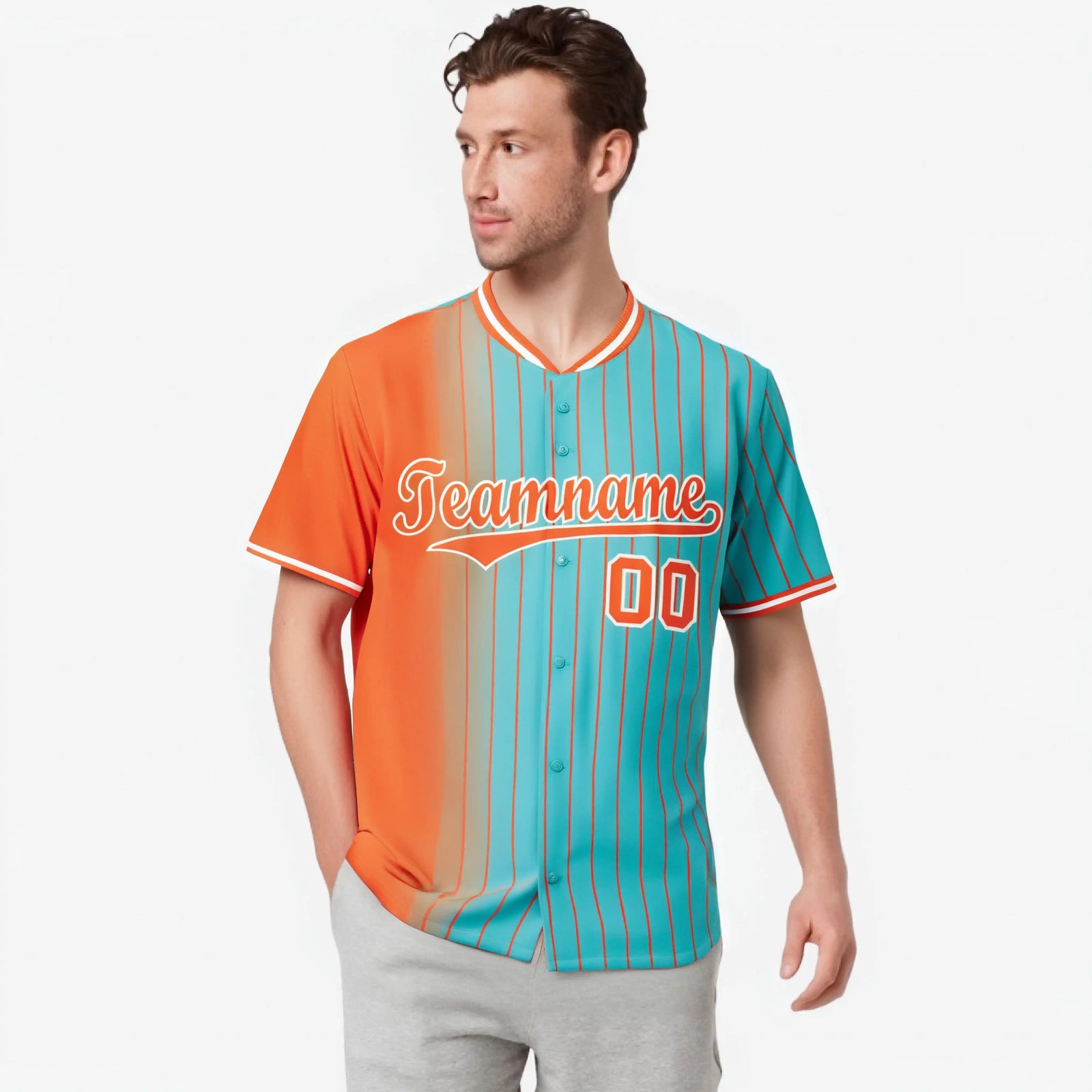 Custom Orange Light-Blue Pinstripe Orange Authentic Baseball Jersey