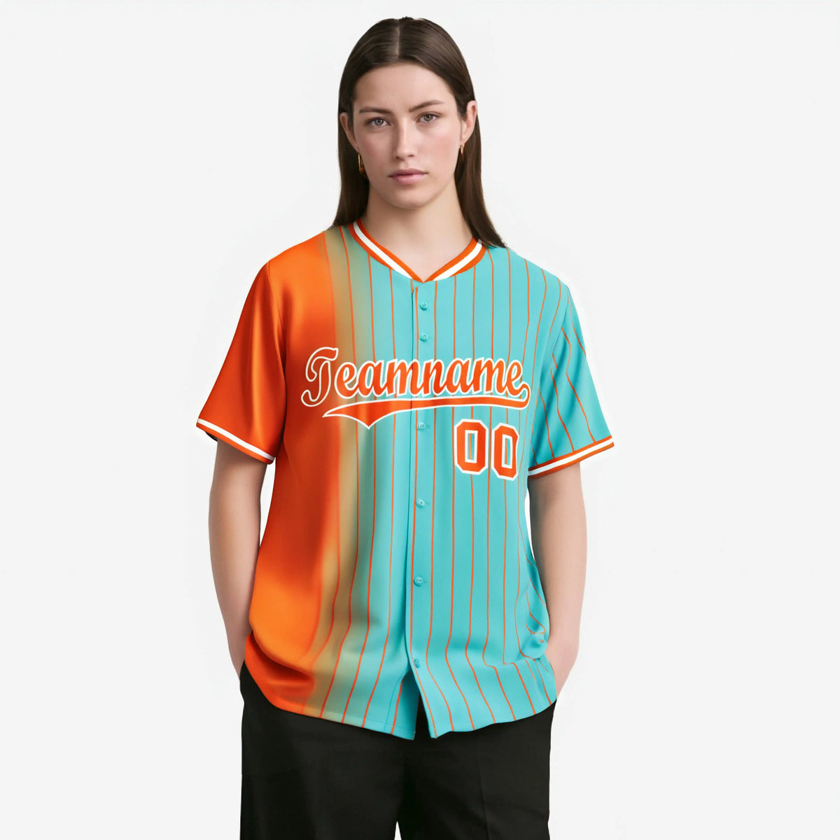 Custom Orange Light-Blue Pinstripe Orange Authentic Baseball Jersey