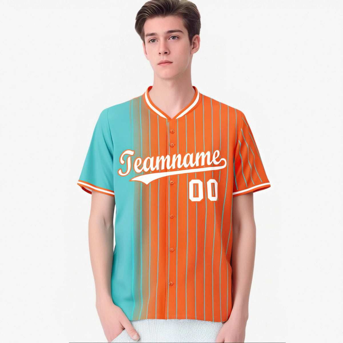 Custom Light-Blue Orange Pinstripe White Authentic Baseball Jersey