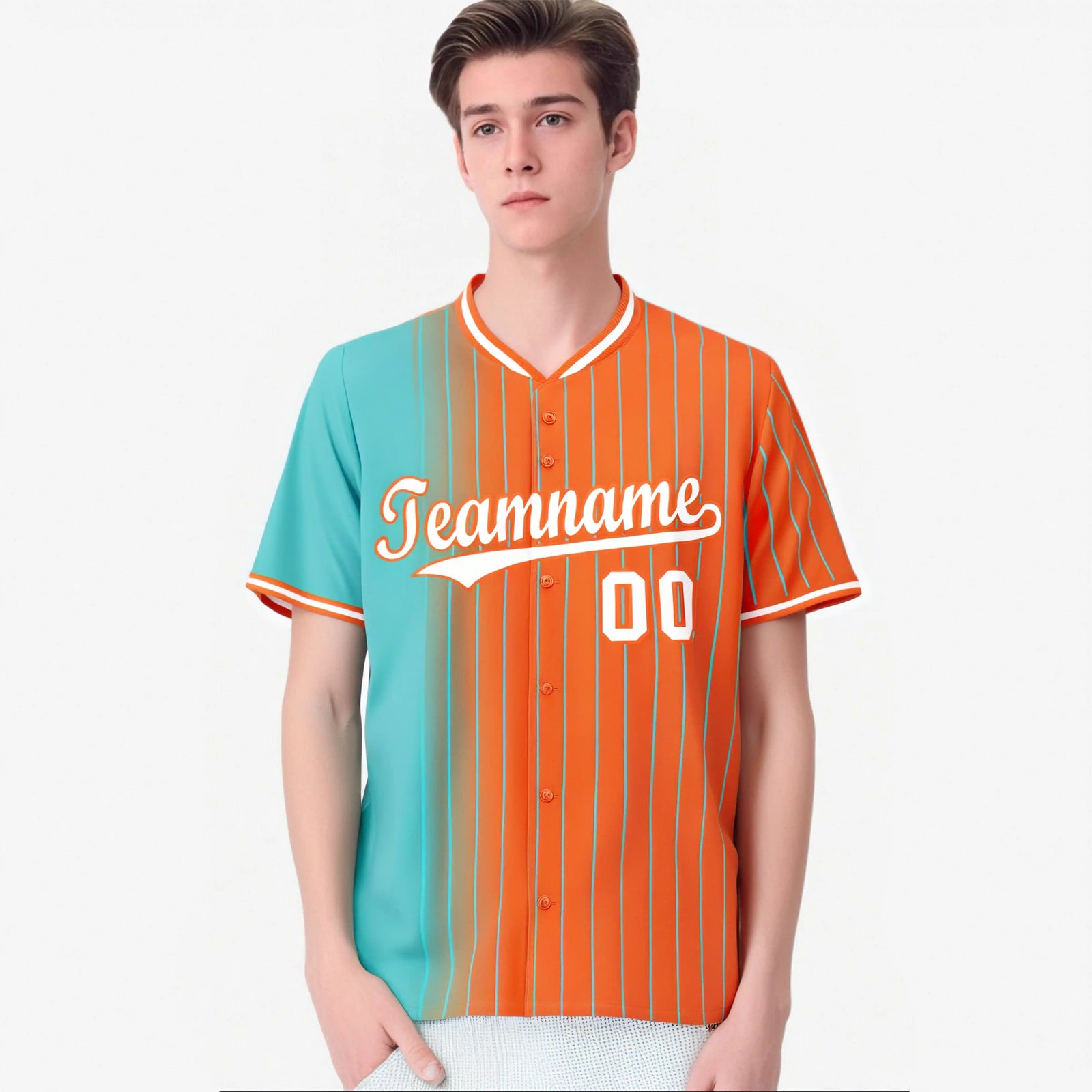 Custom Light-Blue Orange Pinstripe White Authentic Baseball Jersey