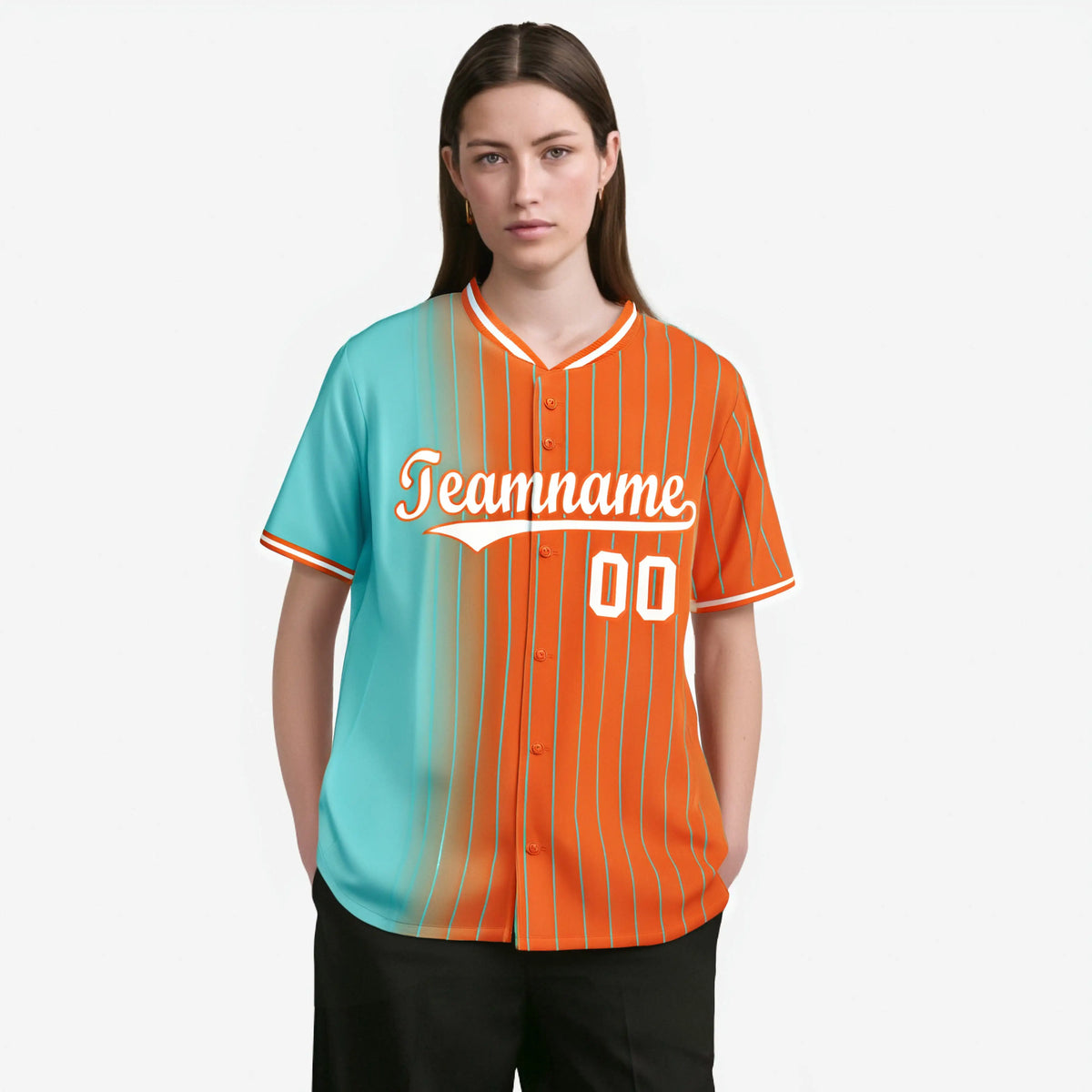 Custom Light-Blue Orange Pinstripe White Authentic Baseball Jersey