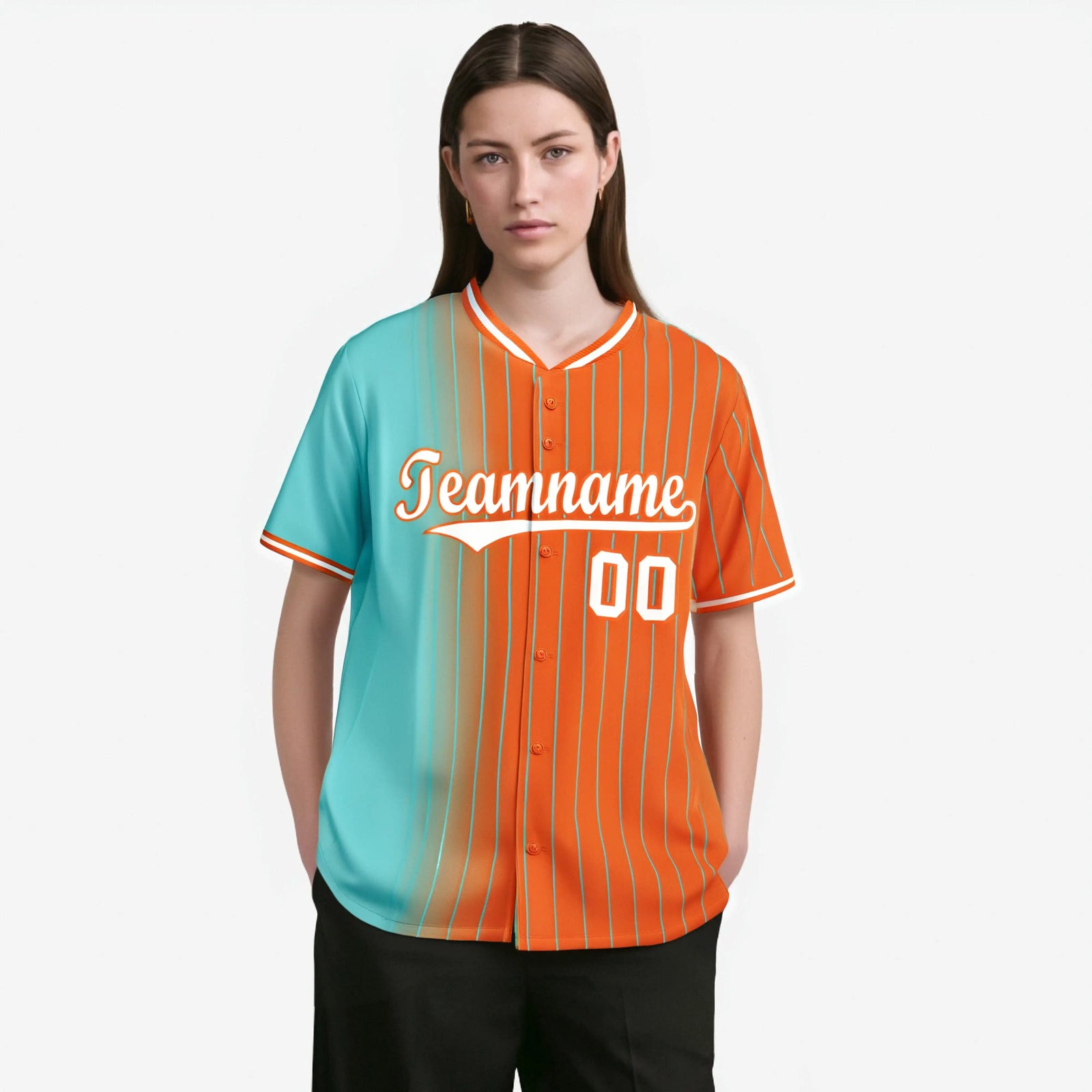 Custom Light-Blue Orange Pinstripe White Authentic Baseball Jersey