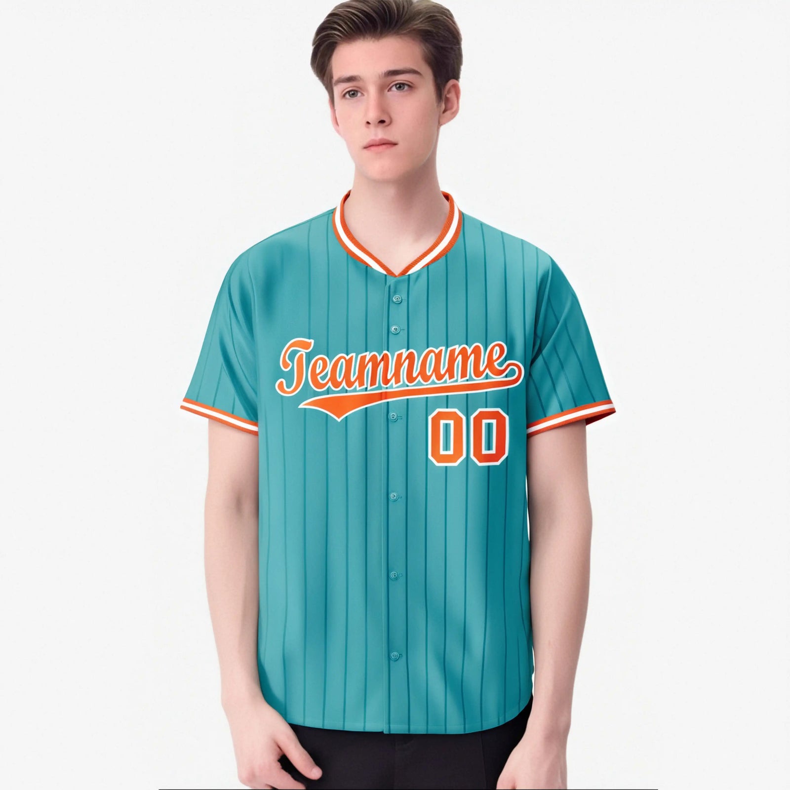 Custom Light-Blue Pinstripe Orange Authentic Baseball Jersey