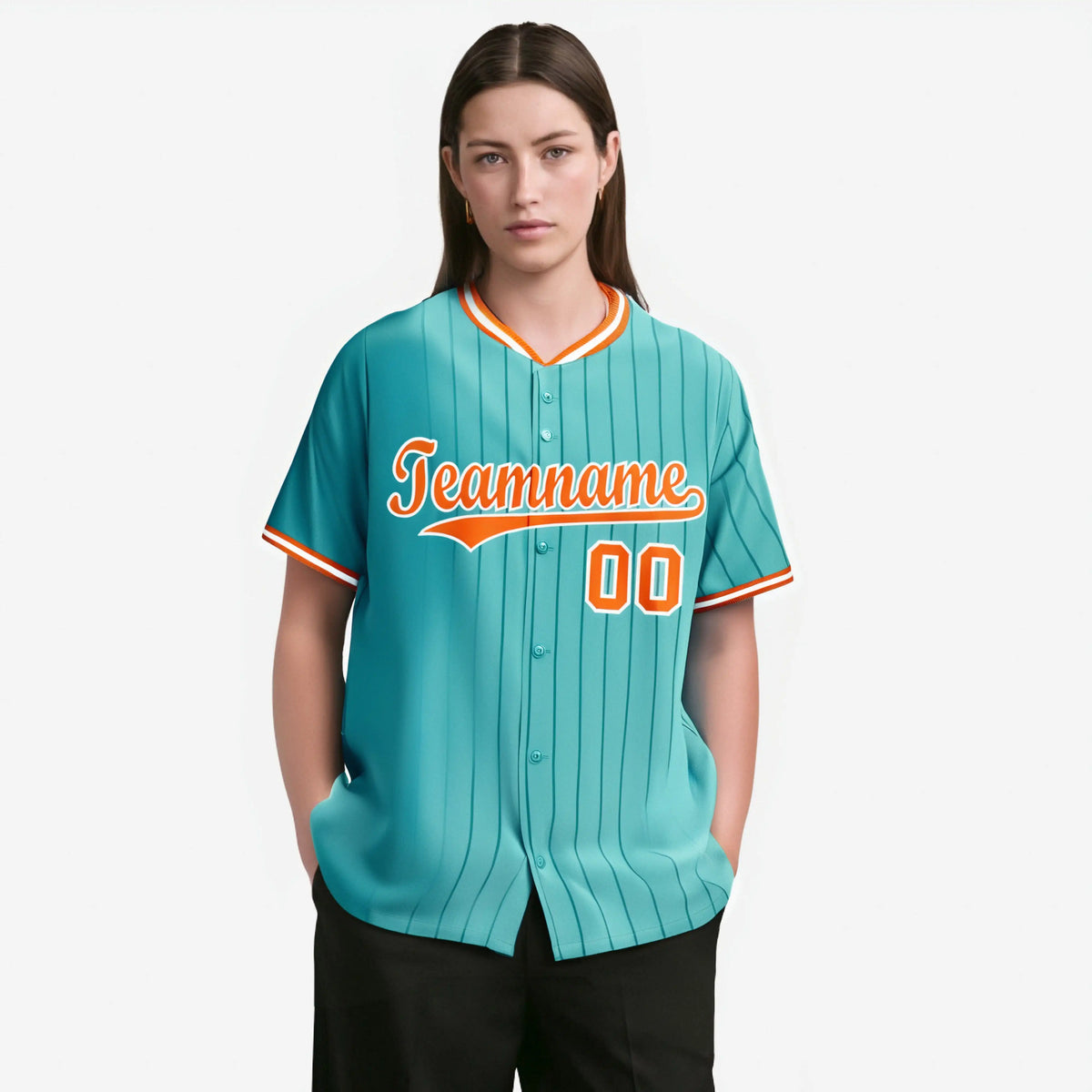 Custom Light-Blue Pinstripe Orange Authentic Baseball Jersey