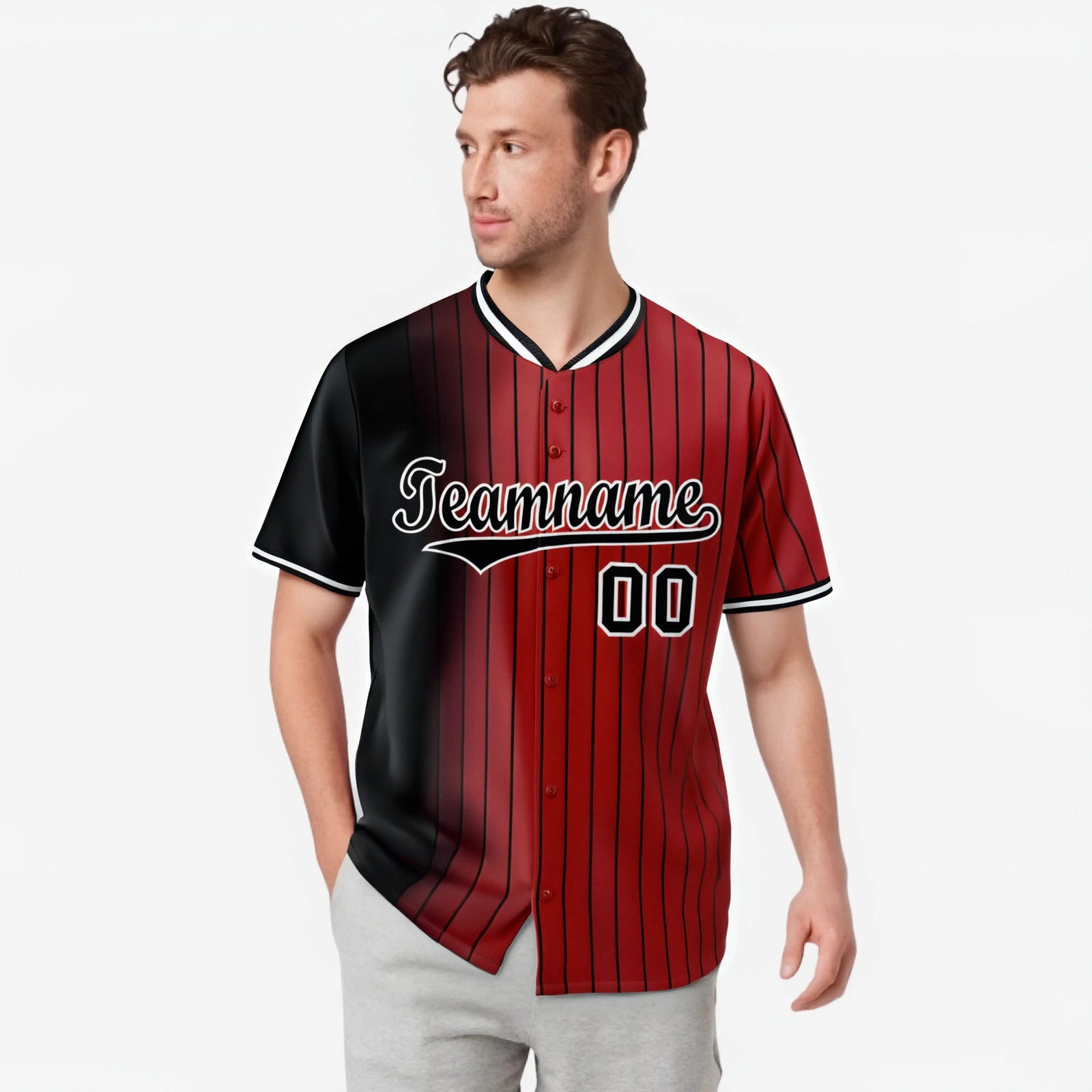 Custom Black Red Pinstripe Black Authentic Baseball Jersey