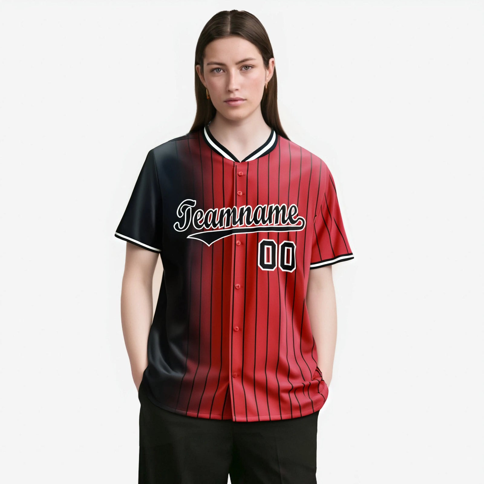Custom Black Red Pinstripe Black Authentic Baseball Jersey