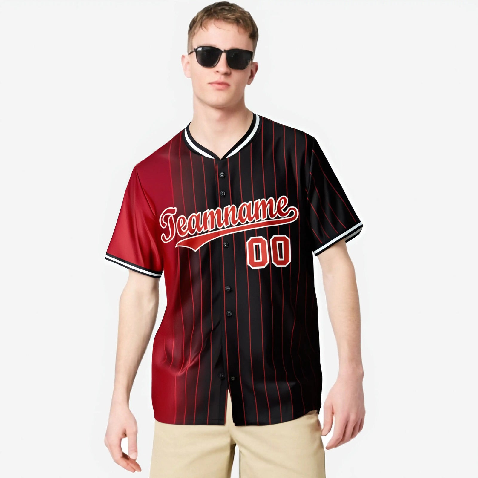 Custom Red Black Pinstripe Red Authentic Baseball Jersey