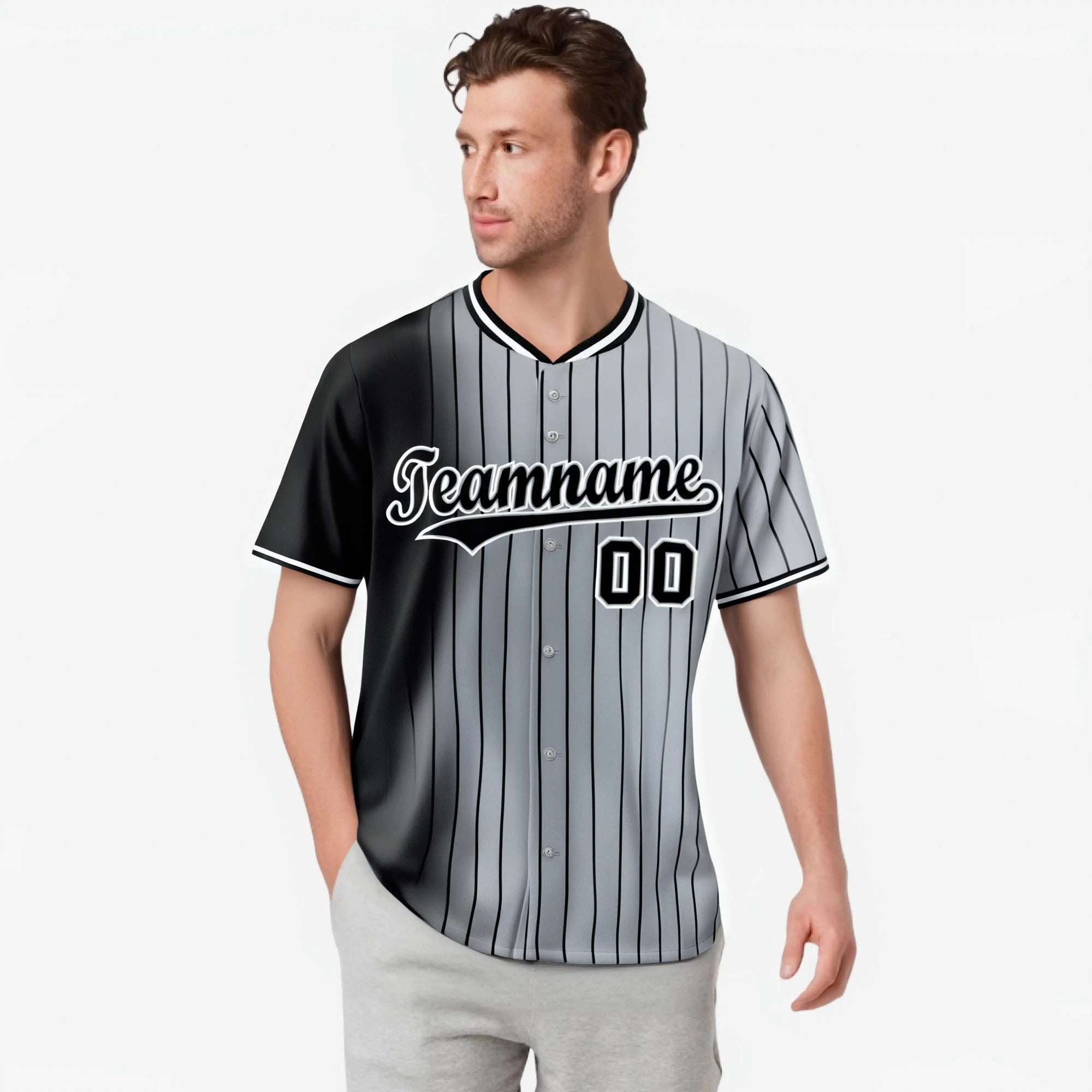 Custom Black Gray Pinstripe Black Authentic Baseball Jersey