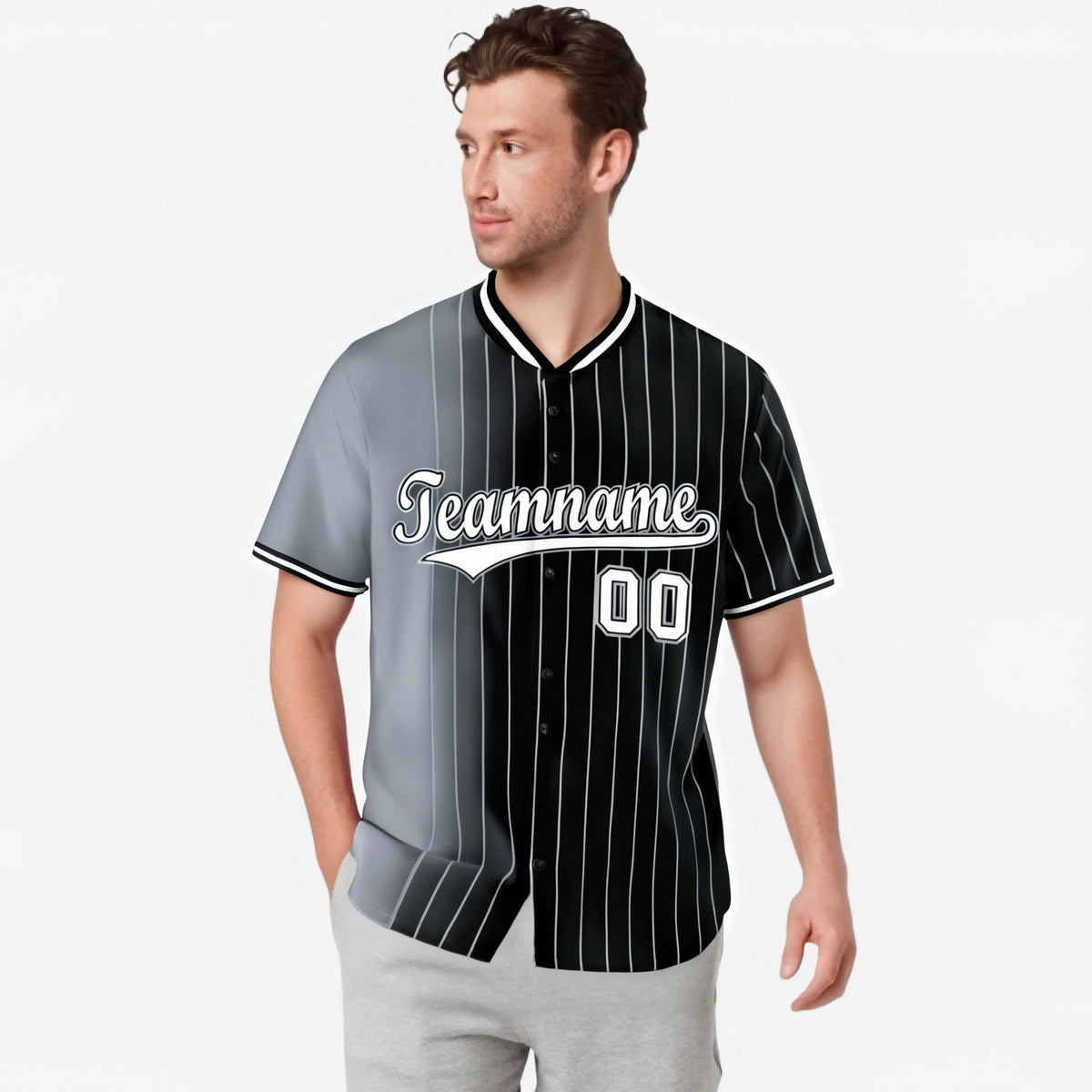 Custom Gray Black Pinstripe White Authentic Baseball Jersey