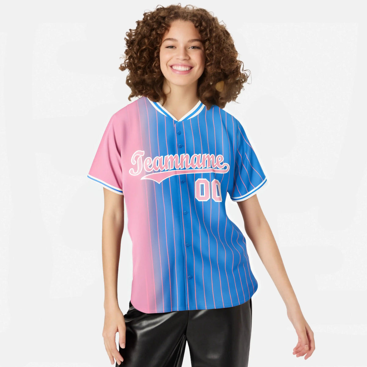 Custom Pink Blue Pinstripe Pink Authentic Baseball Jersey