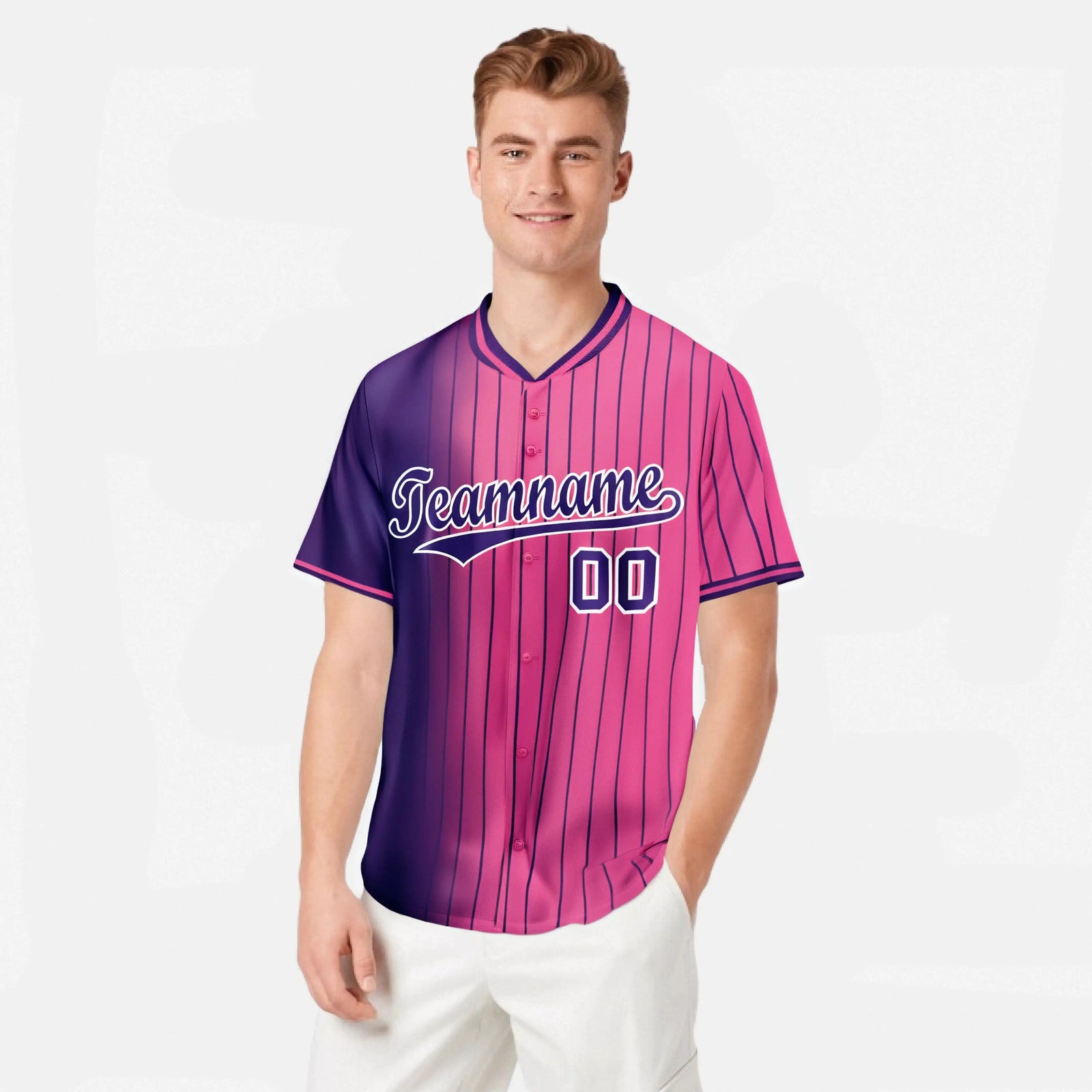 Custom Purple Pink Pinstripe Purple Authentic Baseball Jersey