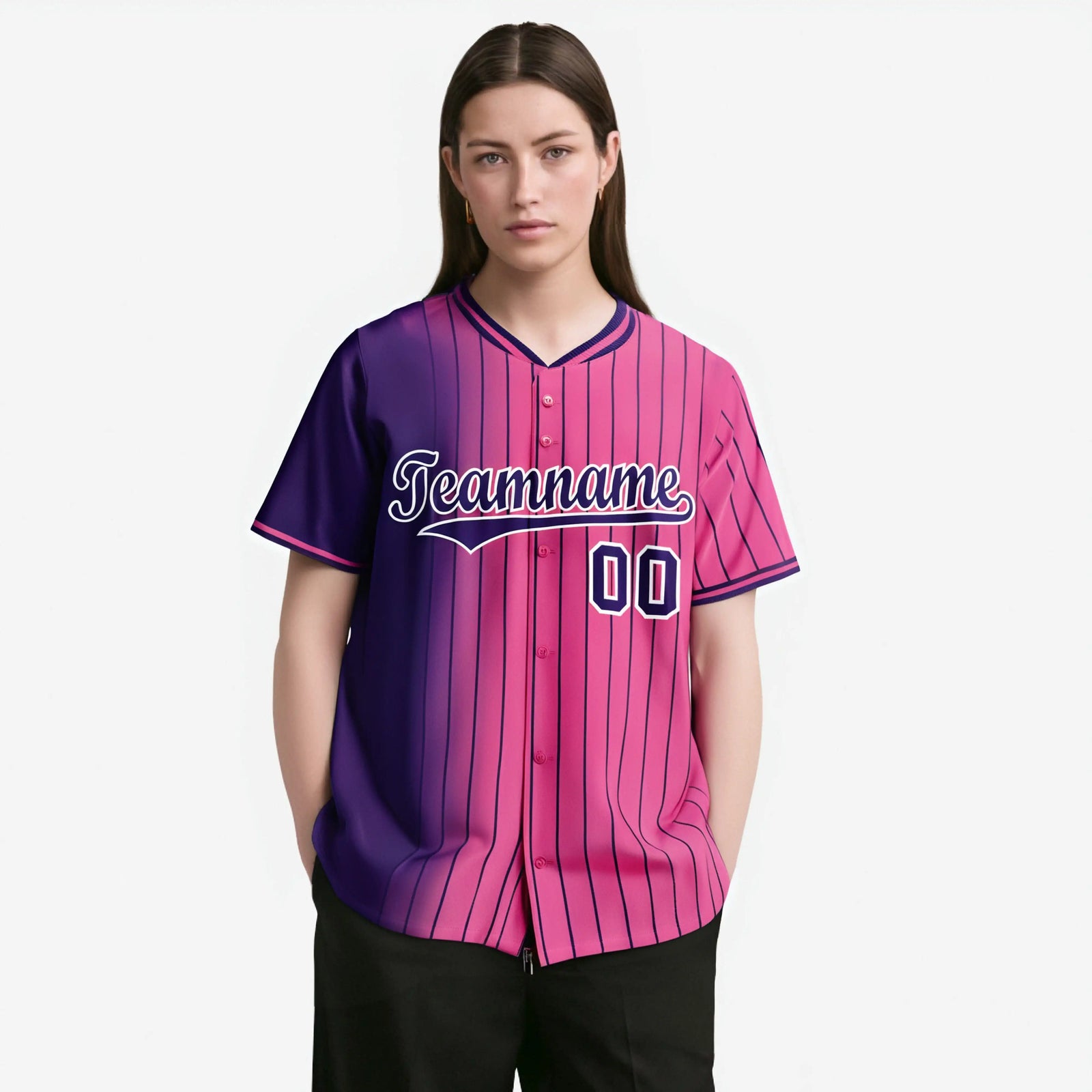 Custom Purple Pink Pinstripe Purple Authentic Baseball Jersey