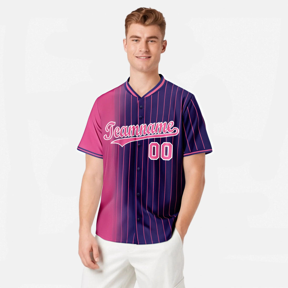 Custom Pink Purple Pinstripe Pink Authentic Baseball Jersey